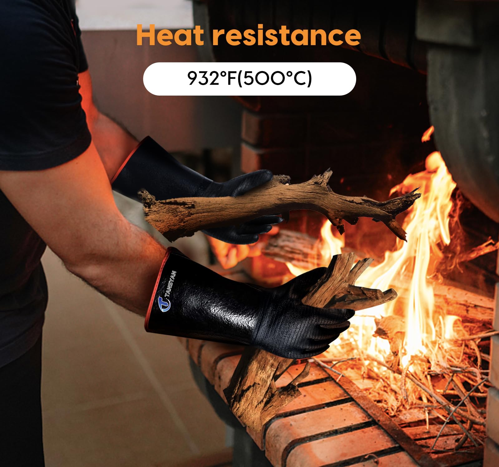 Guantes de barbacoa, guantes resistentes al calor extremo a 500.0 °C para parrilla, barbacoa, guantes impermeables de manga larga para freidora, horno, ahumador, revestimiento de neopreno