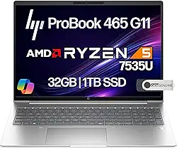 HP Laptop ProBook 465 460 G11 Business Laptop 40.6 cm FHD+ Display, AMD Ryzen 5 7535U, 32GB DDR5 RAM, 1TB NVMe, Wi-Fi 6E, RJ-45, webcam, teclado retroiluminado, Win 11 Pro - Pike Silver Plastic