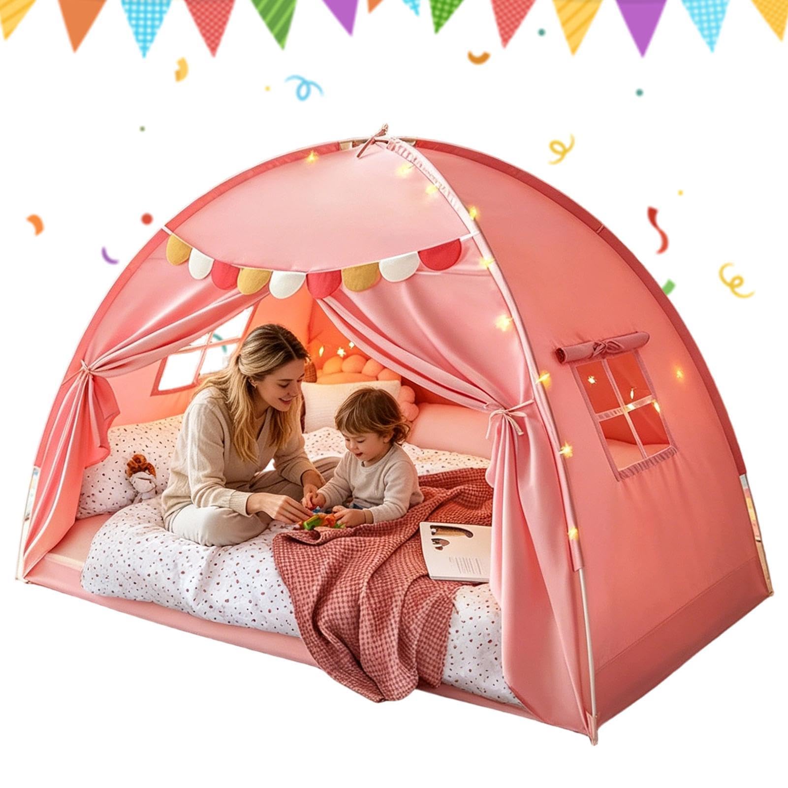 Tenda Bambini Con Baldacchino Spazio Privato Portatile Oscurante | Tenda per materasso singolo per il Soggiorno la Cameretta dei Bimbi il Giardino il Campeggio la Lettura il
