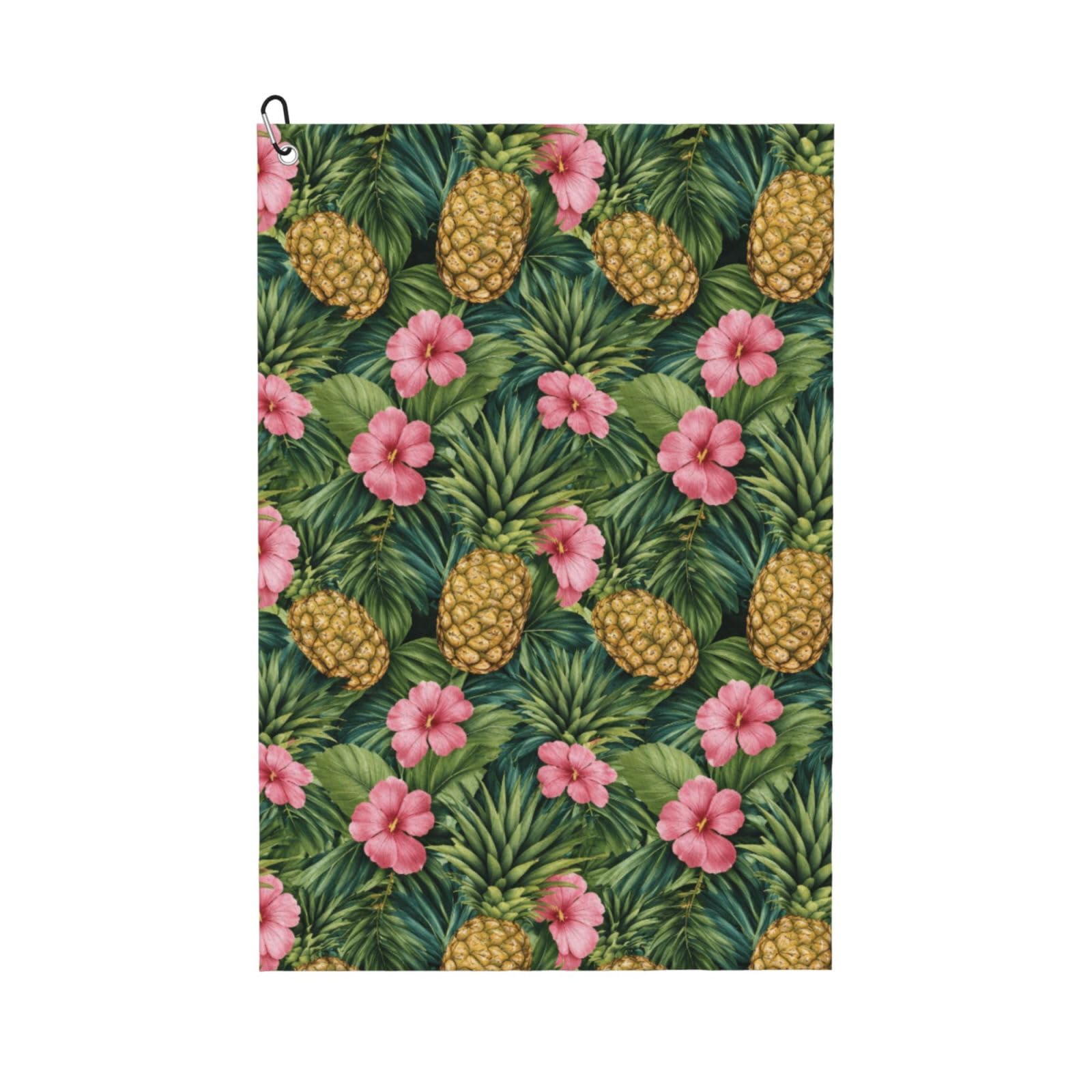 Oudrspo Tropical Pine & Flower Multi-Functional Golf Towel | Absorbent Quick Drying 16x24in