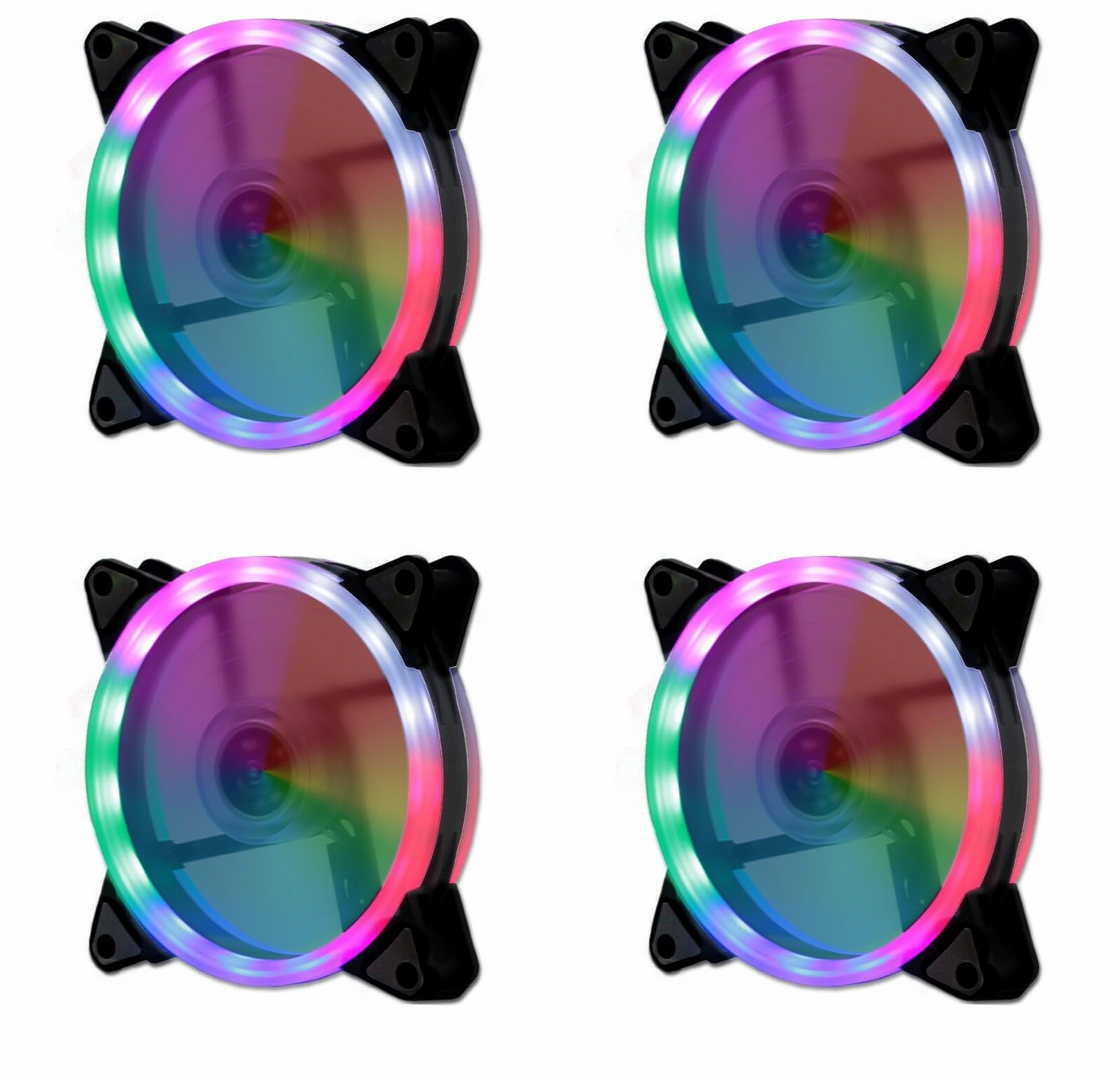 JZK 4PCS 120x120x25mm 12V RGB LED Ventilador de enfriamiento de Caja de PC de bajo Ruido 120 mm, Ventilador sin escobillas de 12 cm CC, luz LED Colorida Caja de computadora Ventilación