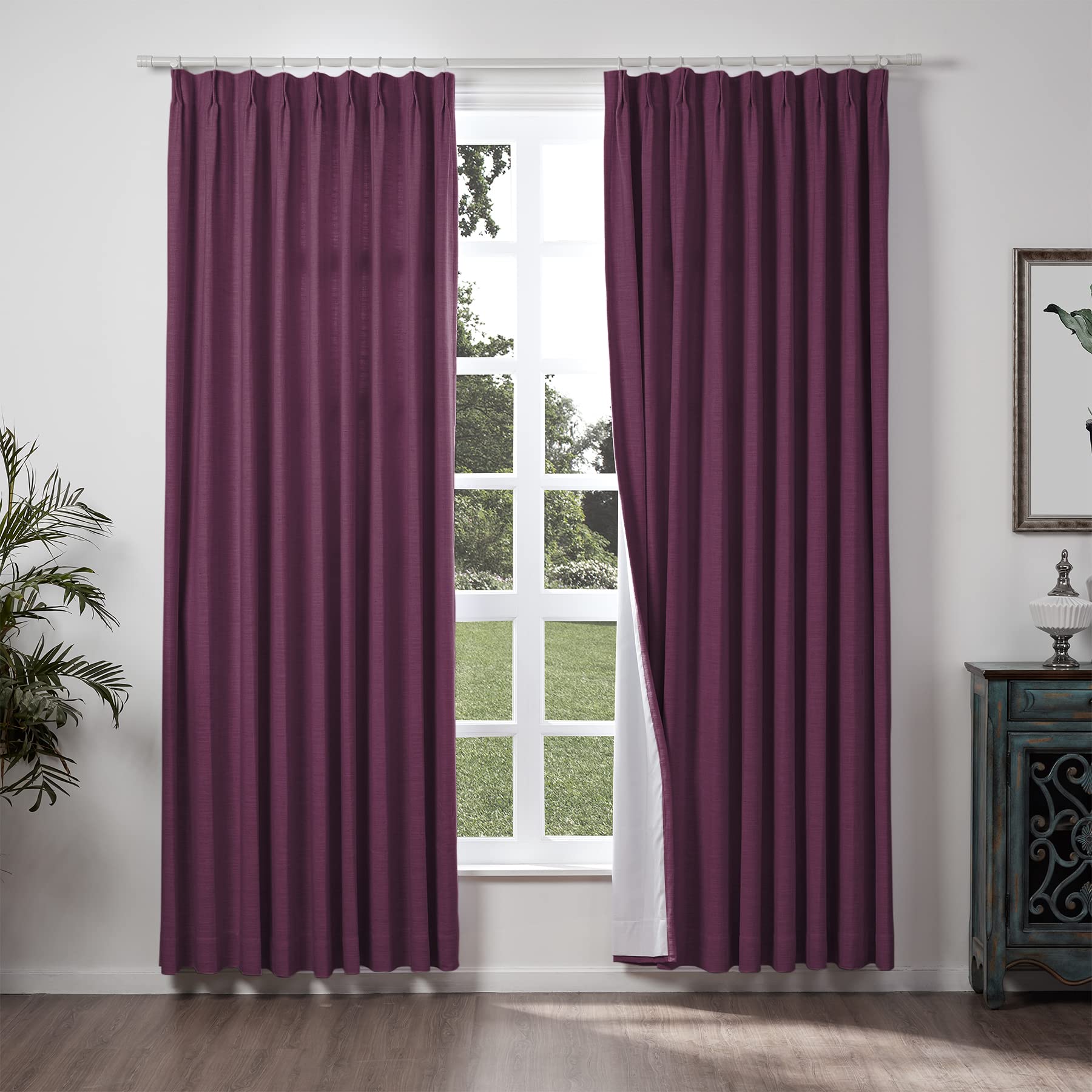 ChadMade 72" W x 84" L Polyester Linen Drapes with Blackout Thermal Lining Pinch Pleat Curtain for Sliding Door Patio Door Living Room Bedroom, (1 Panel) Plum โ image 1