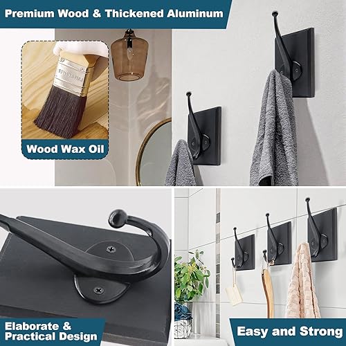 Miniatura 4 de Lomuke Ganchos para toallas para baño montados en la pared, paquete de 4 ganchos de pared rústicos para colgar abrigos, batas, sombreros, ganchos