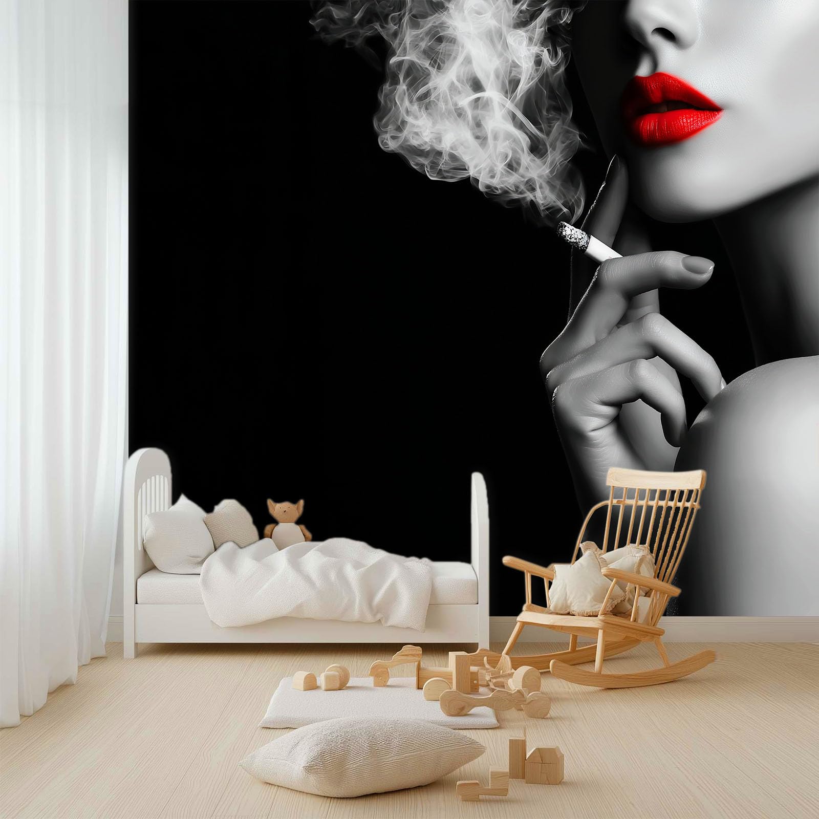 Générique 300 x 210 cm Fotografia damska paląca tapeta z nadrukiem 3D nowoczesny panoramiczny gobelin ścienny, dekoracja ścienna, ekologiczna, do salonu sypialni, czarna