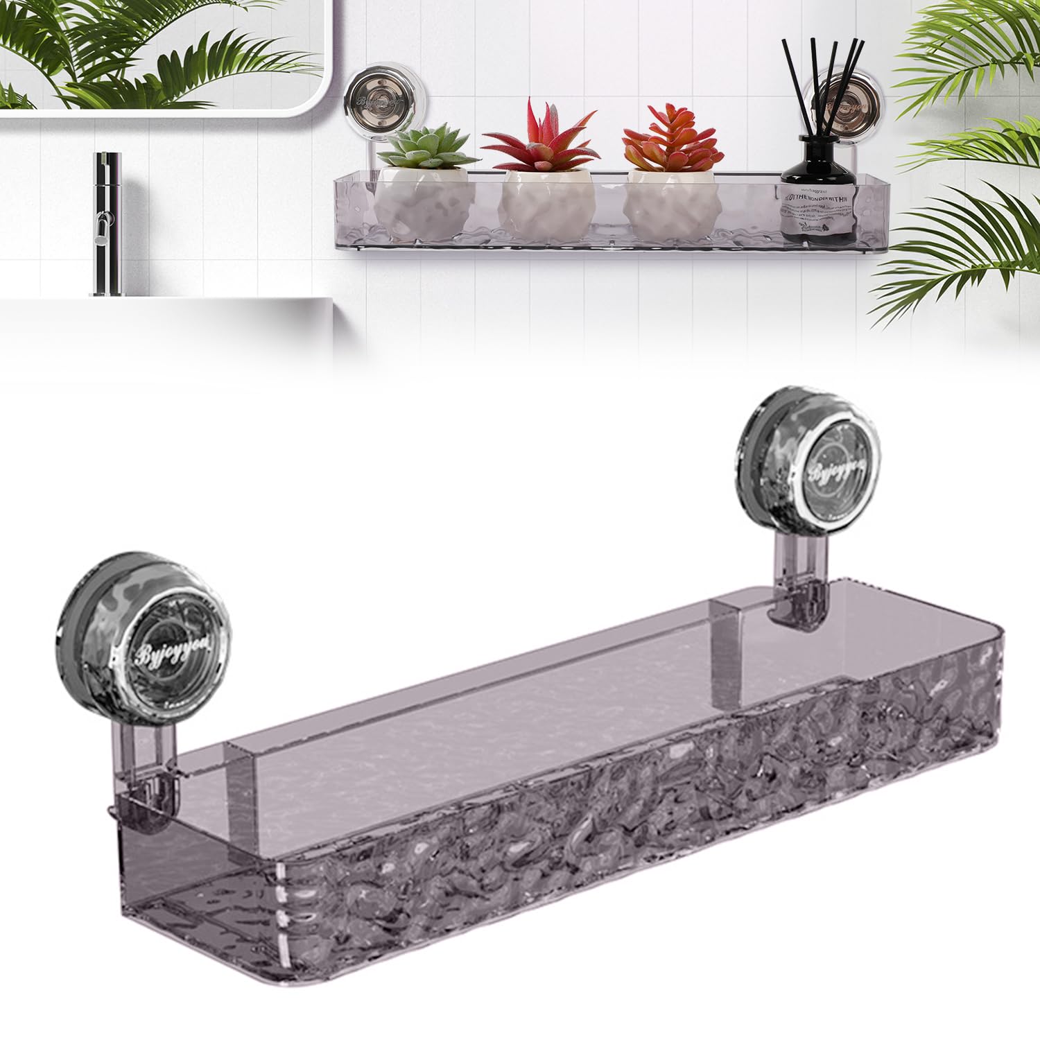 EuftEale Corrugated Suction Cup Storage Holder Movable Shower Shelf Suction Cup Shower Caddy Large Organizer Bathroom No-Drill Wall