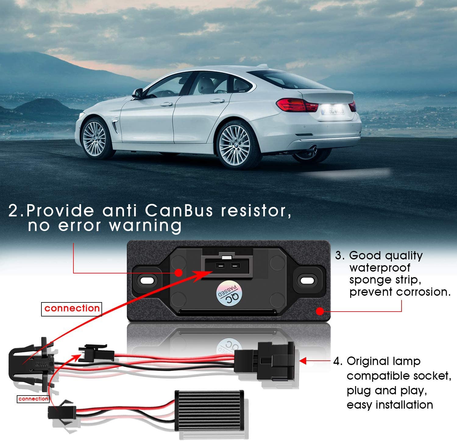 WinPower LED Luci targa con CanBus nessun errore 6000K Bianco Compatibile con Passat B5.5 5D Tiguan Bora Golf 4/5 5D Cayenne etc., 2 pezzi