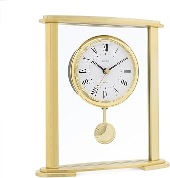 Acctim Welwyn Pendulum Mantel Clock Quartz Polished Metal & Glass Floating Effect Gold