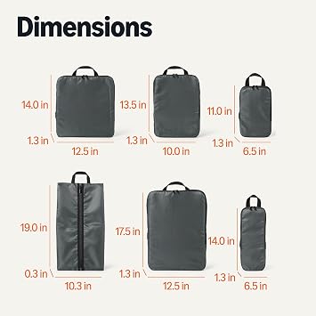 Amazon Essentials Ultralight Compression Packing Cubes, Recycled Fabric, 2 Zippers, 6-Pack, Grey, for Suitcases or Backpacks