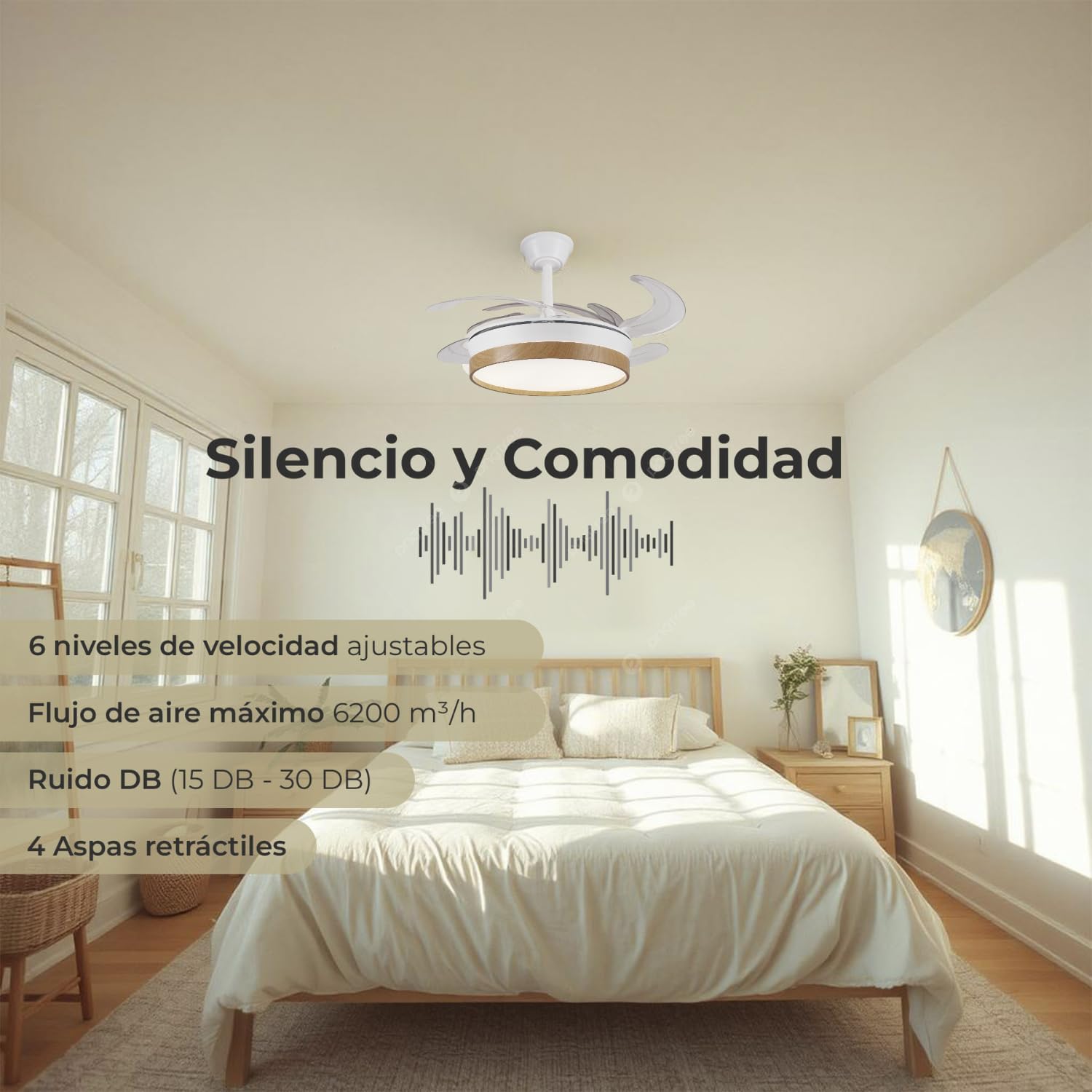 LUMIKING Ventilador de Techo con Luz LED 72W Silencioso - CCT 3000-4000-6000K con Aspas Retractiles - Mando a Distancia, Función Verano e Invierno y Reversible - Ventilación en Hogares y Oficinas