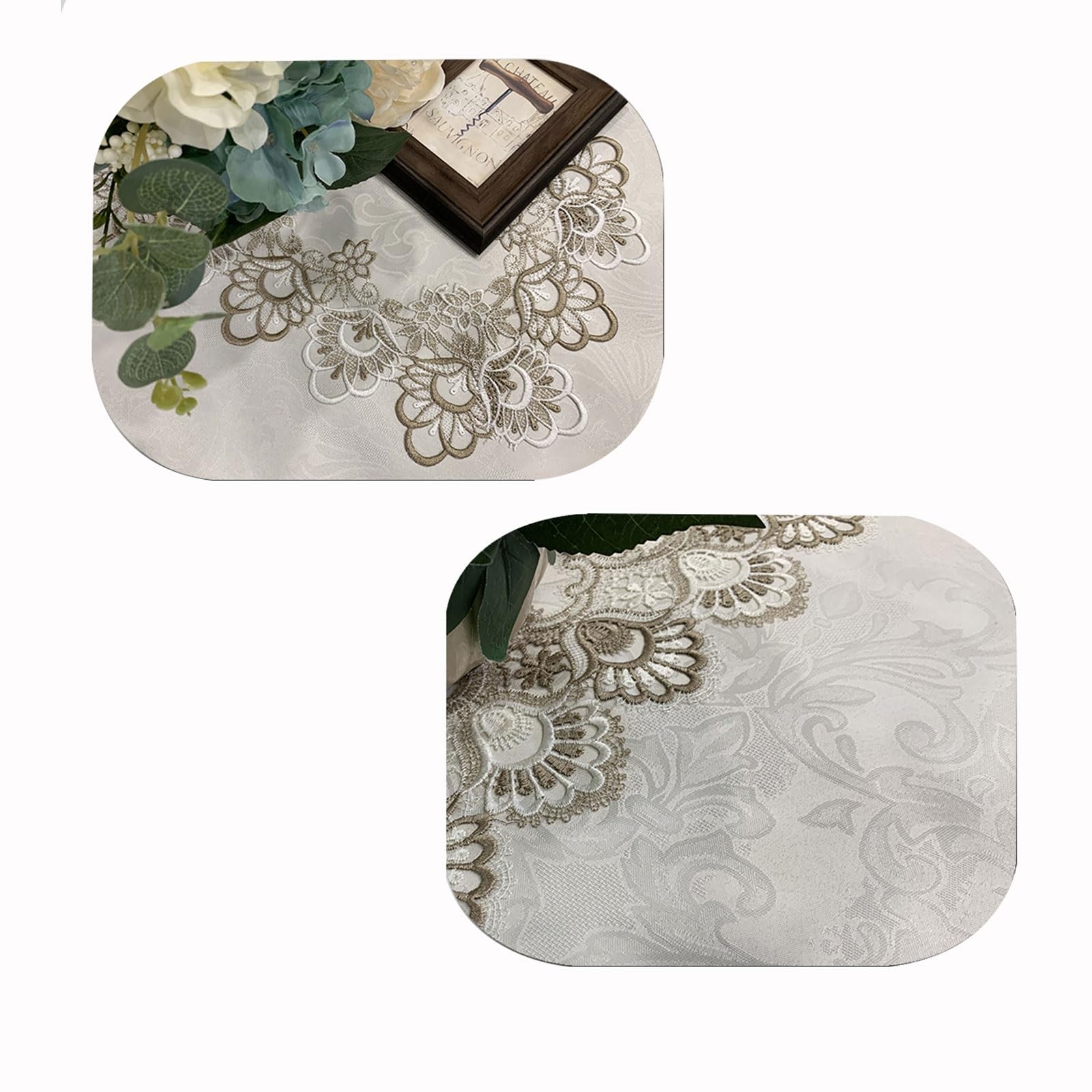 QL Elegante e Lussuoso Popolare Bianco Tavolo in Pizzo Table Copertina Asciugamani Tavolo Runner Sedia Cover Decorazione di Cerimonia Nuziale Rotonda Tovaglie Sedia Cuscino Bello Regali di Festa