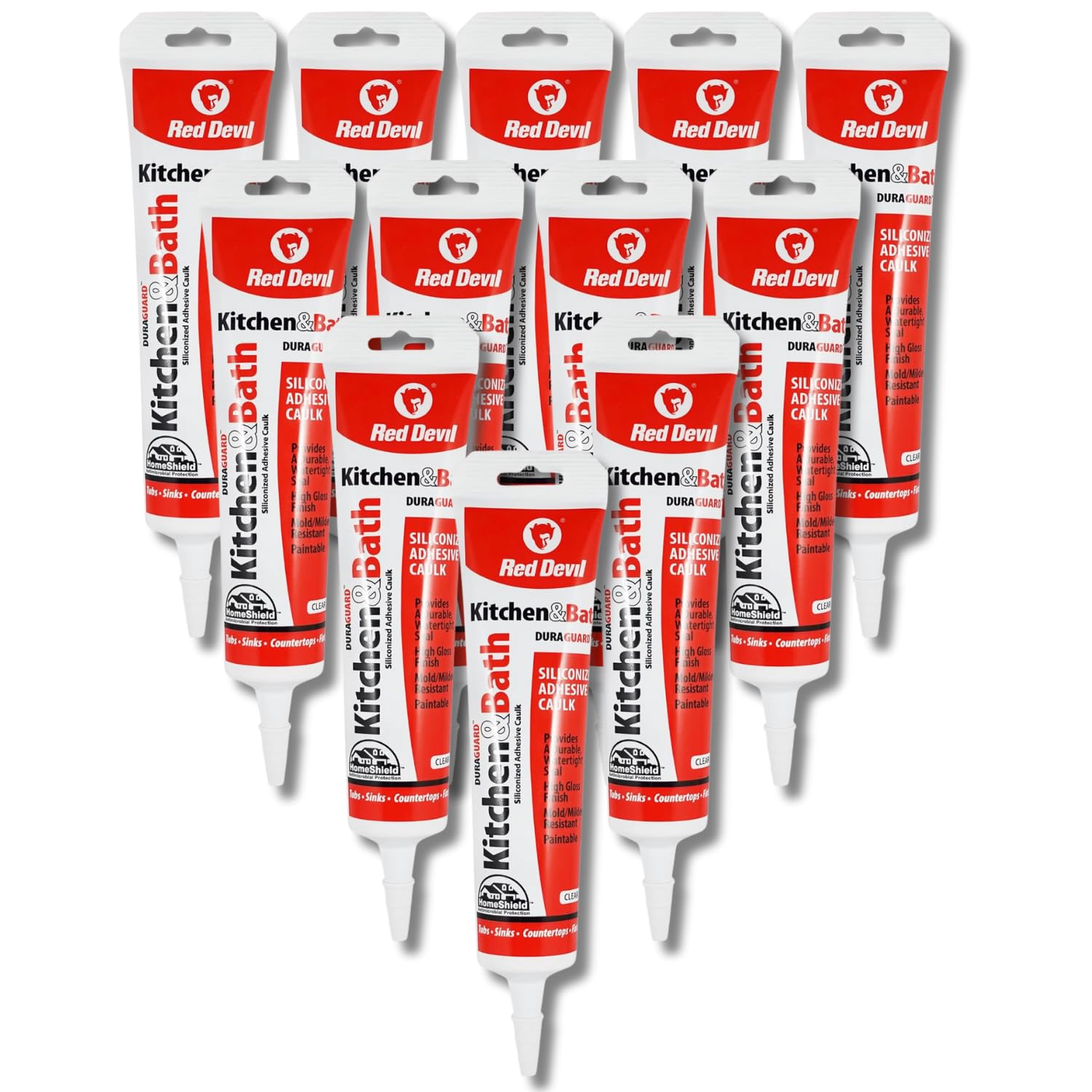 Red Devil 0445 Duraguard Kitchen & Bath Lot de 12 calfeutrants en acrylique siliconé, 155,9 g, transparent, fabriqué aux États-Unis
