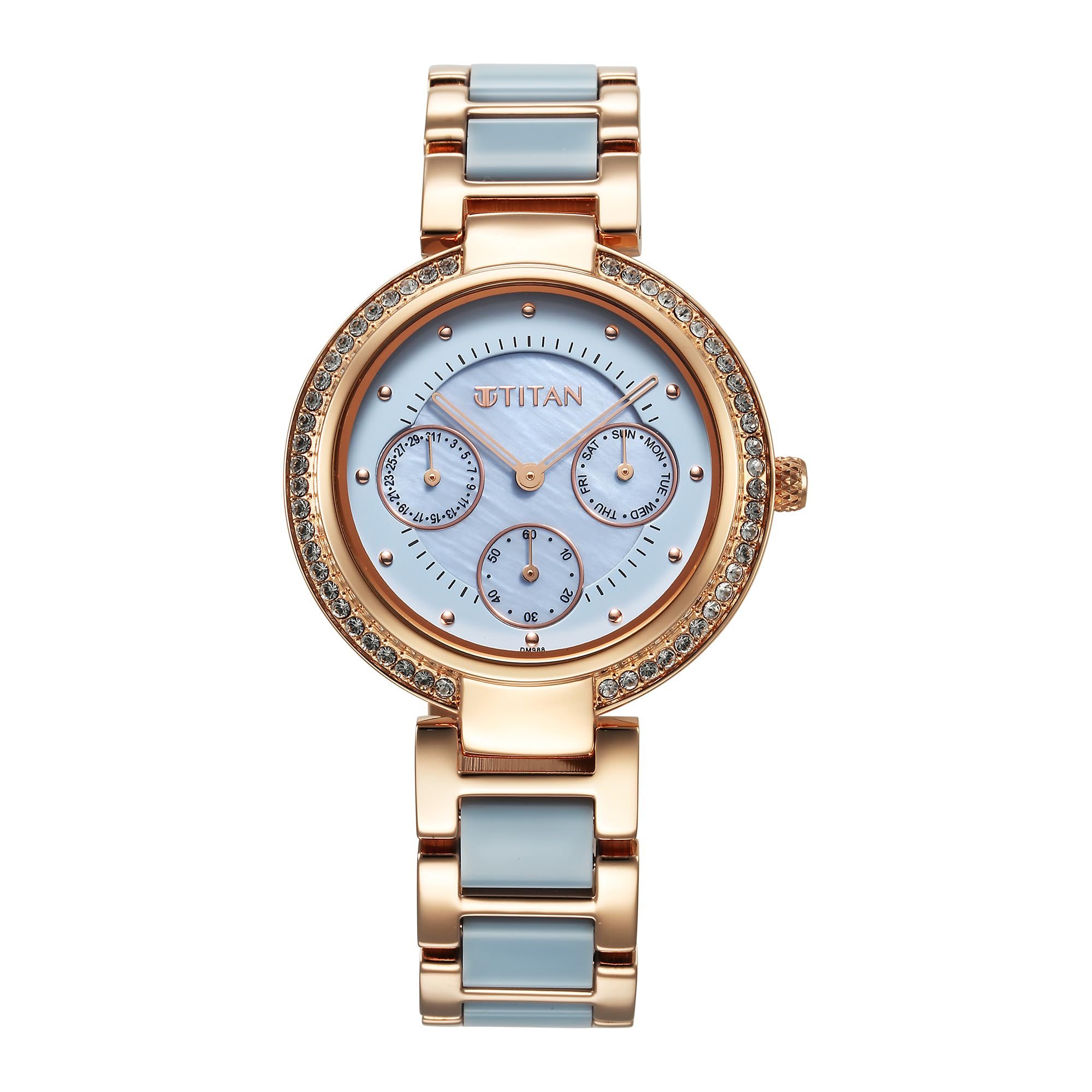 Titan Acetate Quartz Multifunction Mother of Pearl Dial Gold Band Brass Two Toned Strap Watch for Women-95187KD01 (B0CBM55PZ1) Amazon Price History, Amazon Price Tracker