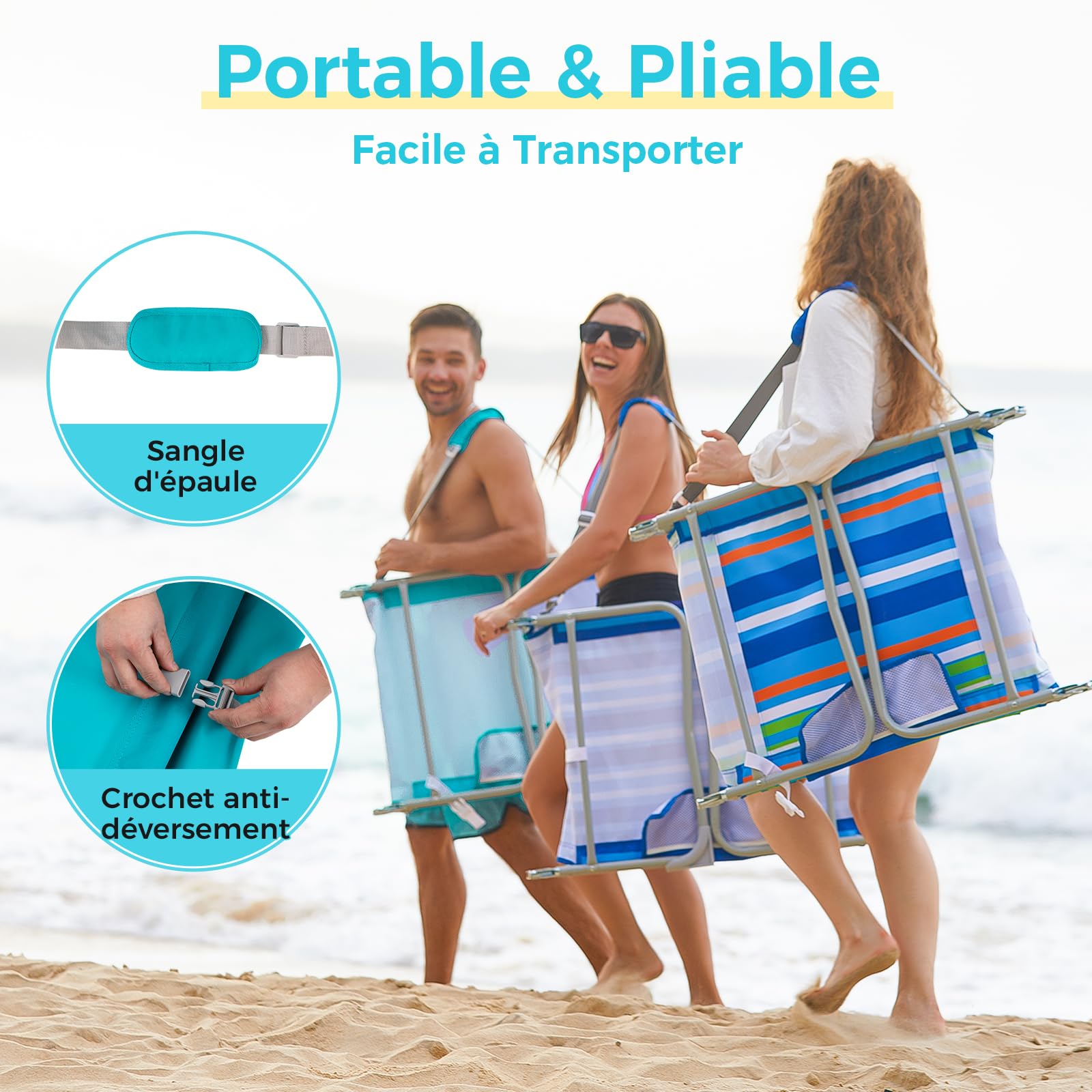 #WEJOY Bain de Soleil Pliable avec Trou de Visage pour Lecture, Chaise Longue Pliante avec Dossier Réglable à 5 Positions, Transat Inclinable Légère avec Appui-Tête pour Plage Jardin Terrasse Piscine