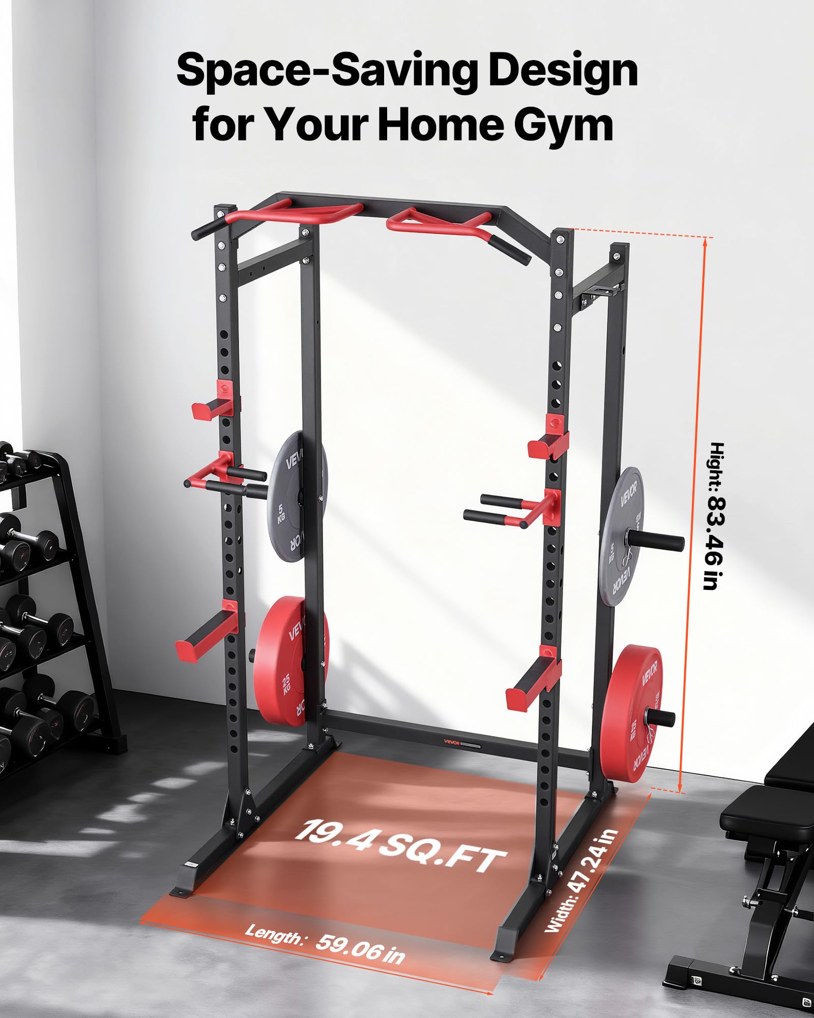 VEVOR Power Cage Power Rack, multifunktionales Squat-Rack mit Verstellbarer Höhe, Heimfitnessgerät für Krafttraining mit J-Haken & weiteren Fitnessaufsätzen für Bankdrücken Klimmzüge Dips