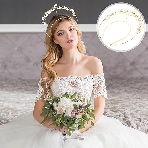 Miniatura 4 de NOLITOY Moon Stars Crown- Crystal Goddess Angel Crown Headband Rhinestone Wedding Tiara Glitter Floral Bridal Hair Band Headpiece Accessories for