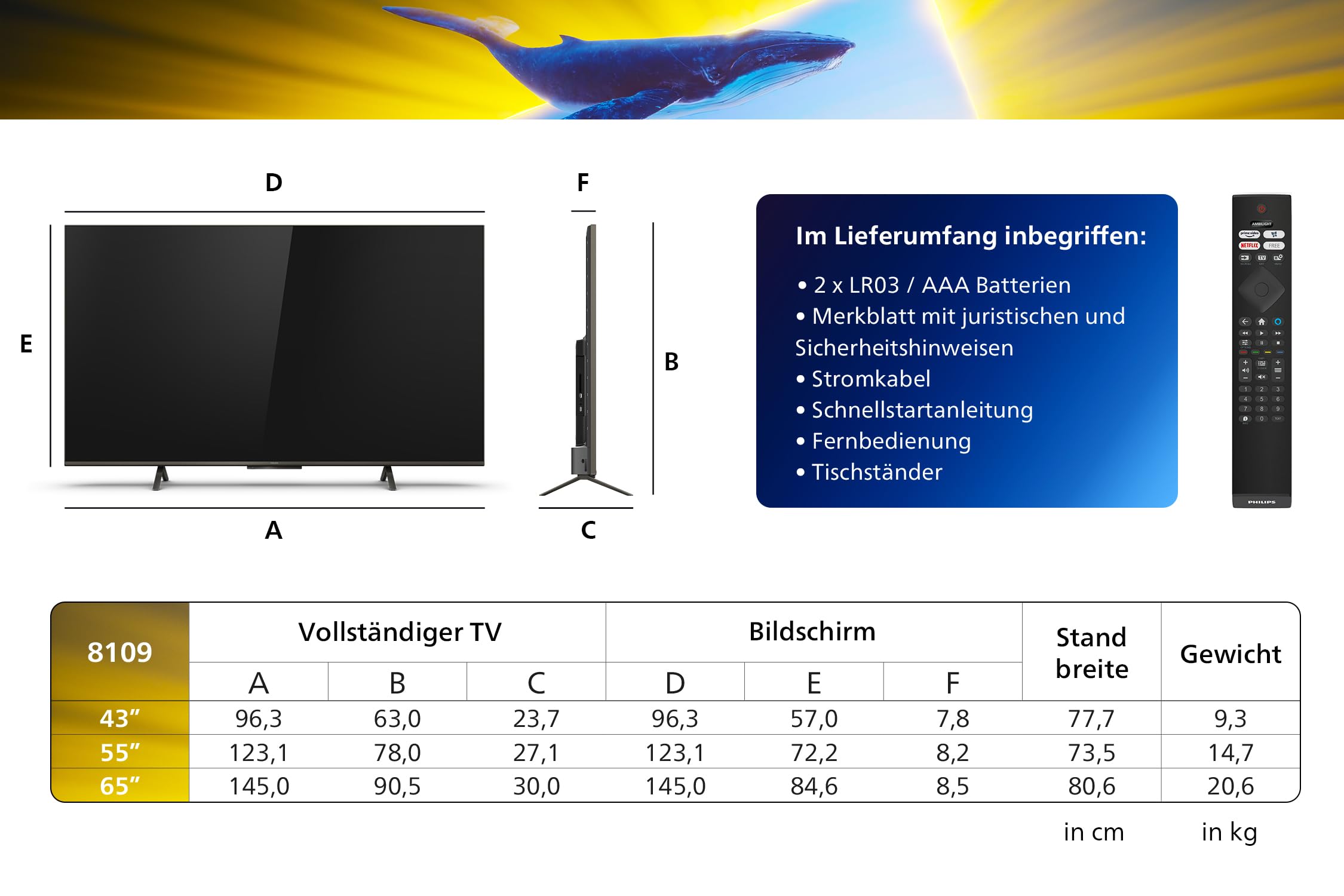 Philips Ambilight 43PUS8109 4K LED Smart TV - 43-Zoll Display mit Pixel-präziser Ultra HD, Titan OS Plattform und Dolby Atmos, Funktioniert mit Alexa und Google Sprachassistent - Satiniertes Chrom