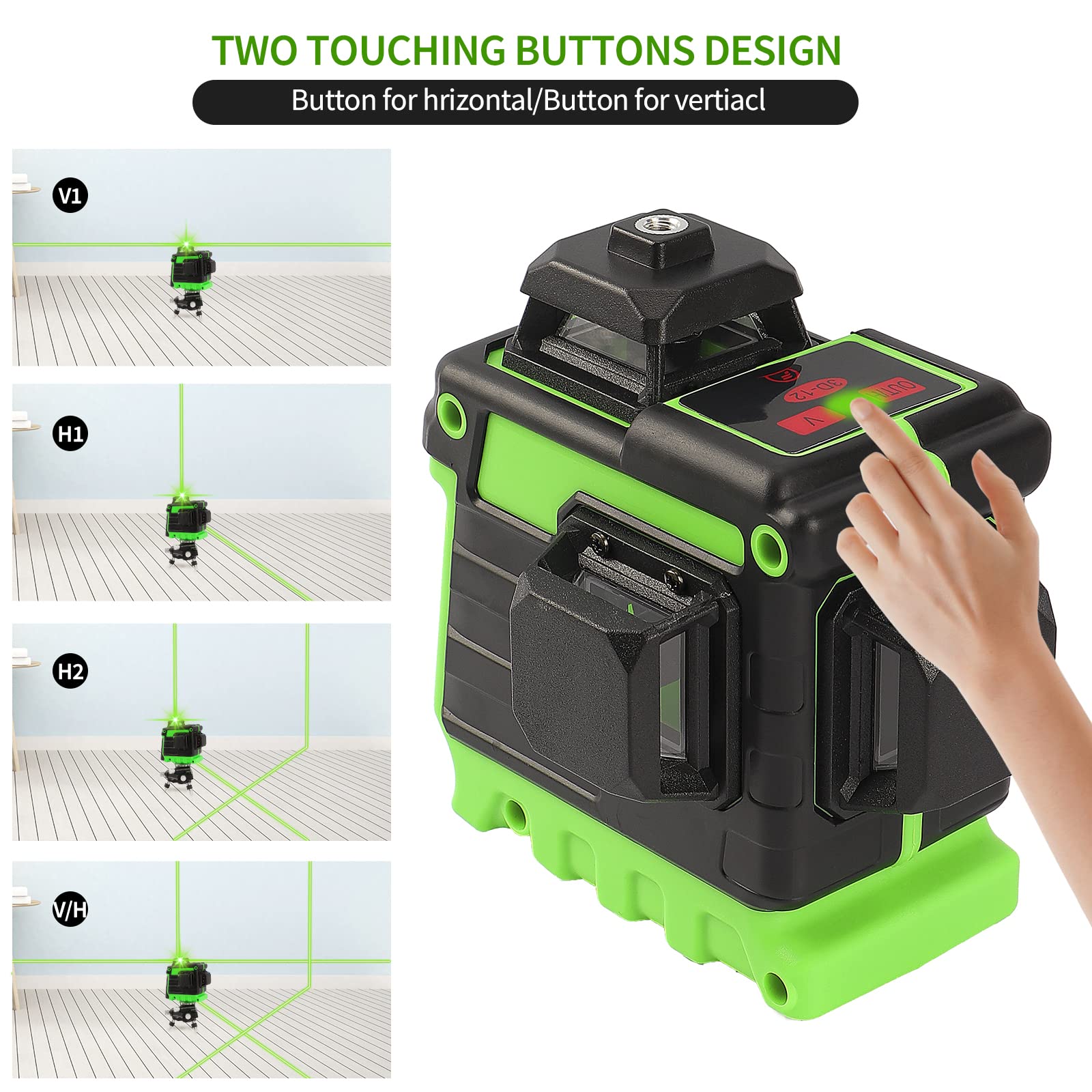 Livella Laser Autolivellante 360 Laser Verde 3D 12 Linee con Treppiedi Linea trasversale Orizzontale e Verticale Staffa a Parete 2 Batterie