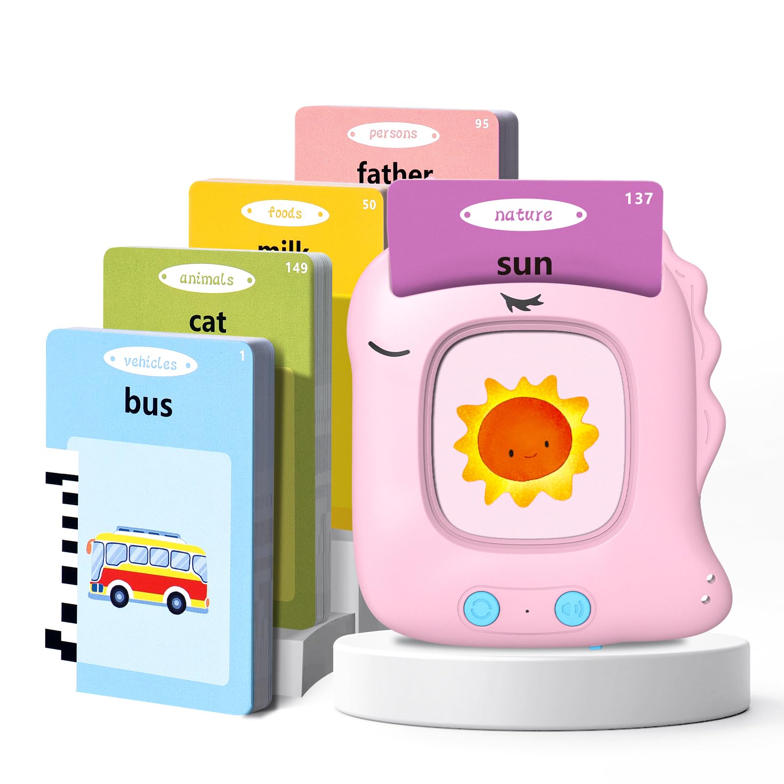 Talking Flash Cards Preschool Learning Resources Toddler Sensory Toys for Autism Educational Montessori Toys with 224 Words for 2 3 4 5 6 Year Old Baby Girls Interactive Gifts For Kids Age 2-6