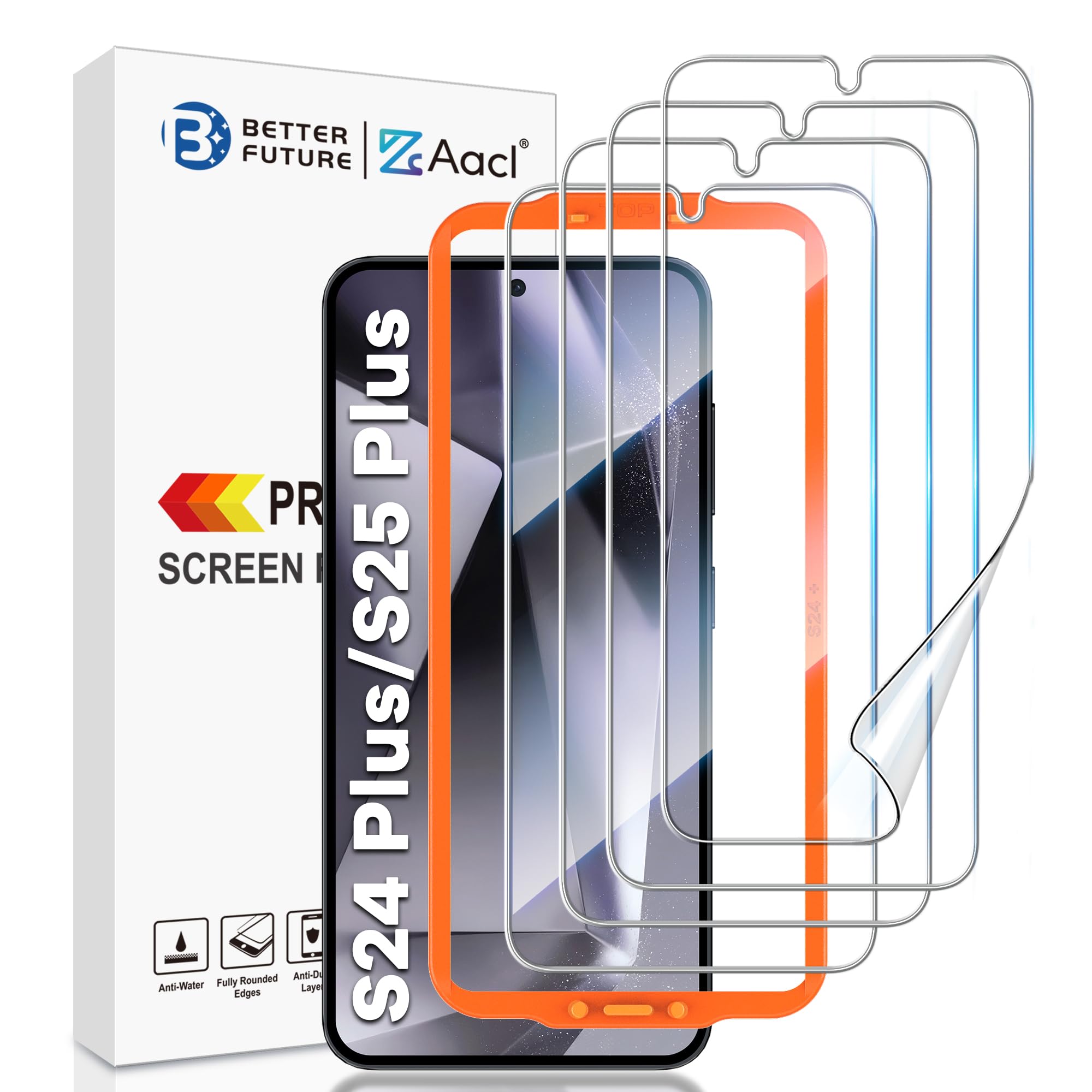 AACL 4-Pack for Samsung Galaxy S25 Plus/S24 Plus Screen Protector Film [Not Glass] Bubble free Galaxy S25 Plus/S24 Plus 5G Hybrid Film [Fingerprint Compatible][7H Hybrid]