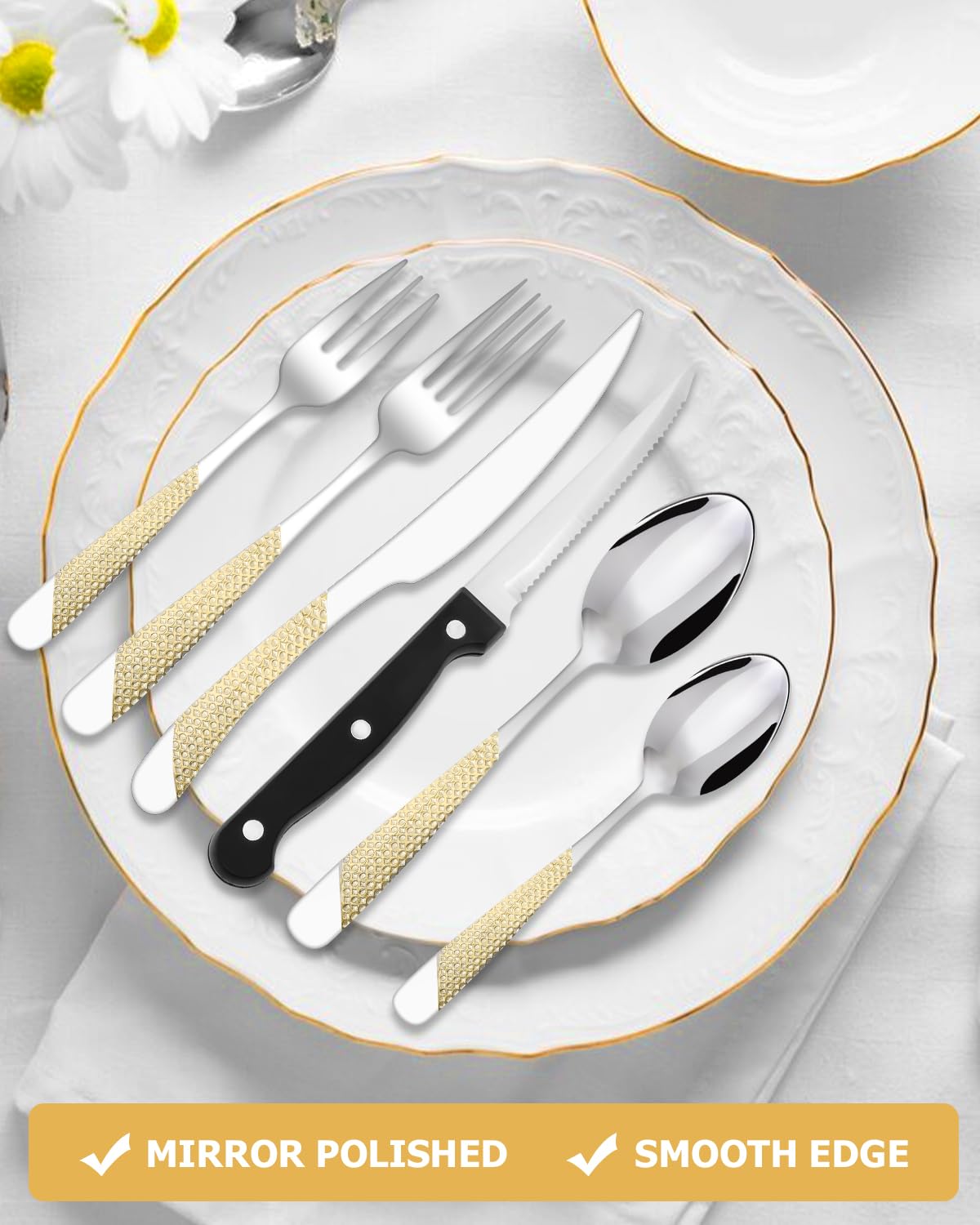 Xespis Set Posate 6 Persone, 36 Pezzi Posate Acciaio Inox, con Forchette Cucchiai e Coltelli, Posate Eleganti, Altamente Lucidate e Lavabili in Lavastoviglie, per Casa, Festa, Ristorante
