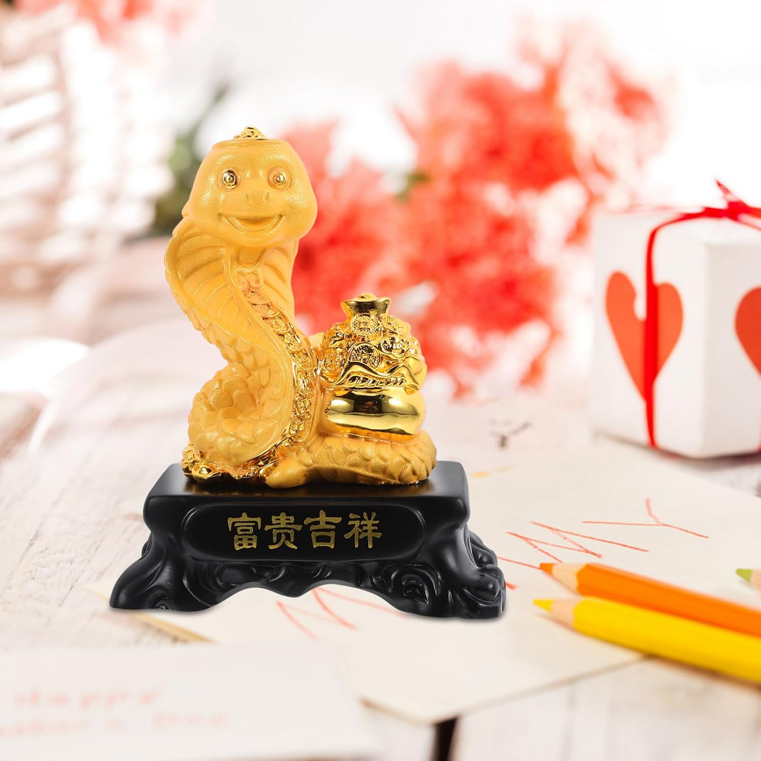 Chic Zodiac Snake Decor 4.8 Inch Resin Snake Ornament 2025 Year of The Figurine Indoor Tabletop Statue for Home Office Feng Shui Display