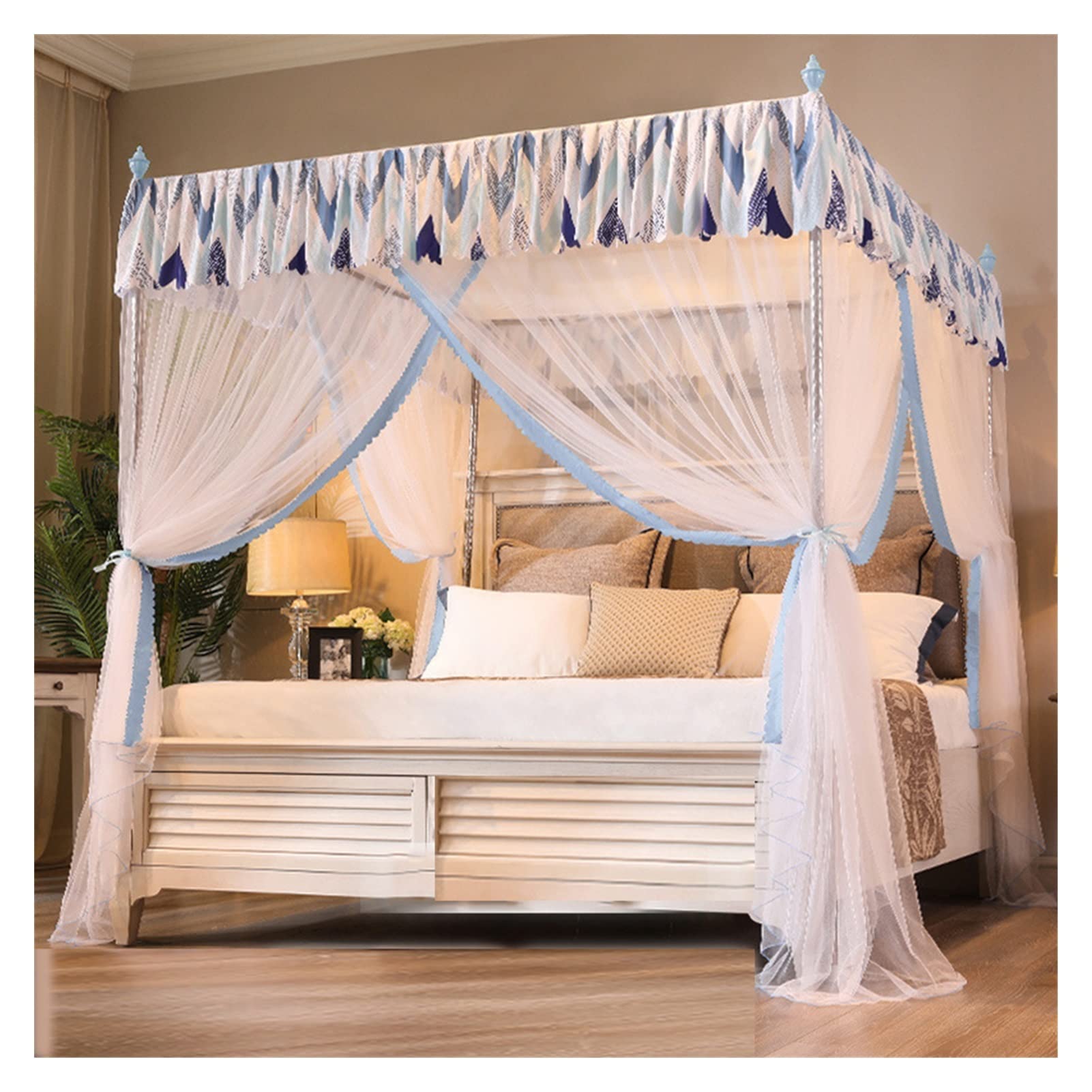 DXTFDHB 4 Corners Post Canopy Bed Curtain with Cozy Drape Square Netting 3 Opening Mosquito Net(A,1.8 * 2.0m)
