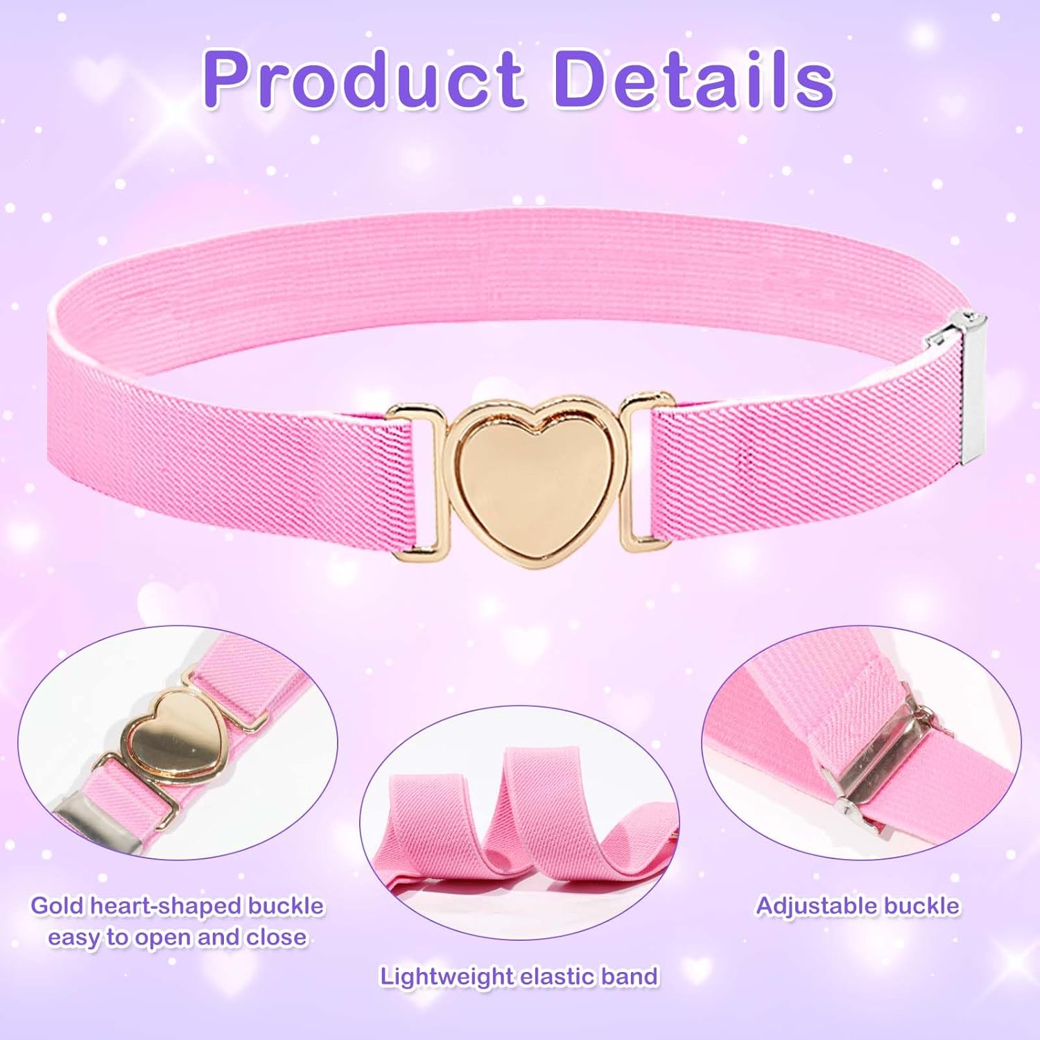 5Pcs Kids Girls Belts, Adjustable Elastic Toddler Belt with Heart Shape Buckle, Kids Heart Stretchy Belt for Girls Boys - Image 3