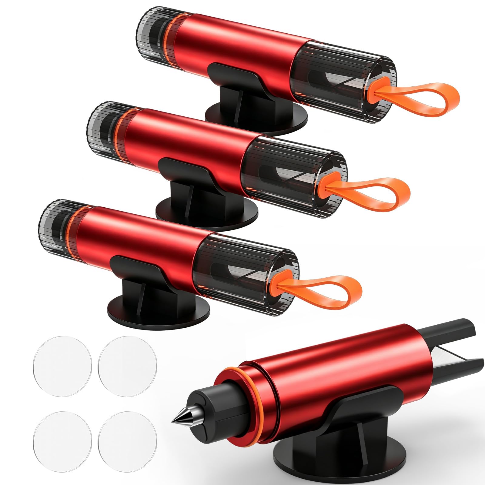 HOAMZ 3 in 1 Gurtschneider Notfallhammer, 4 Stück Notfallhammer Auto mit Gurtschneider, Nothammer mit Testglas zum Üben, Notfallhammer mit für Auto und Busse, Emergency Cartool