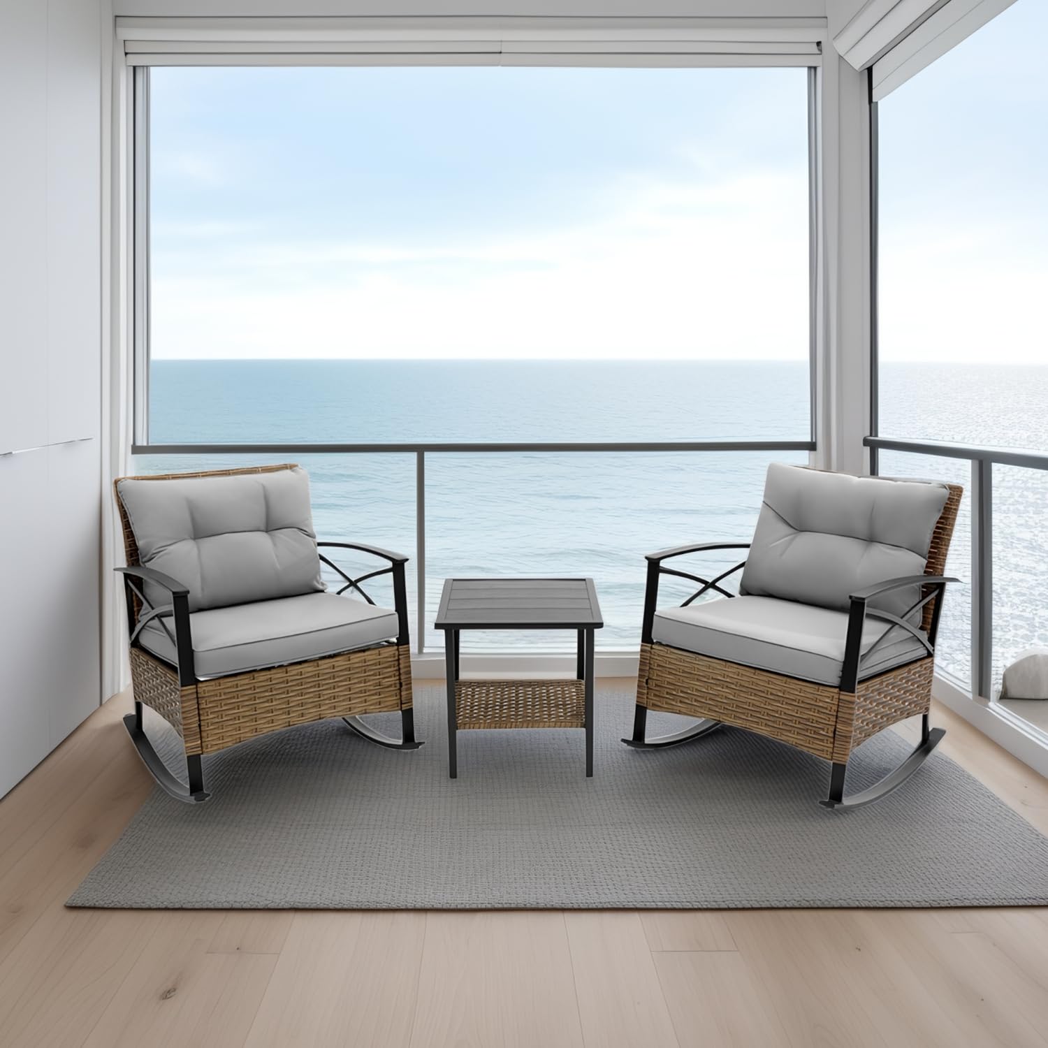 Amazon.com: 3 Pieces Outdoor Rocking Patio Furniture Set, Wicker Rattan ...