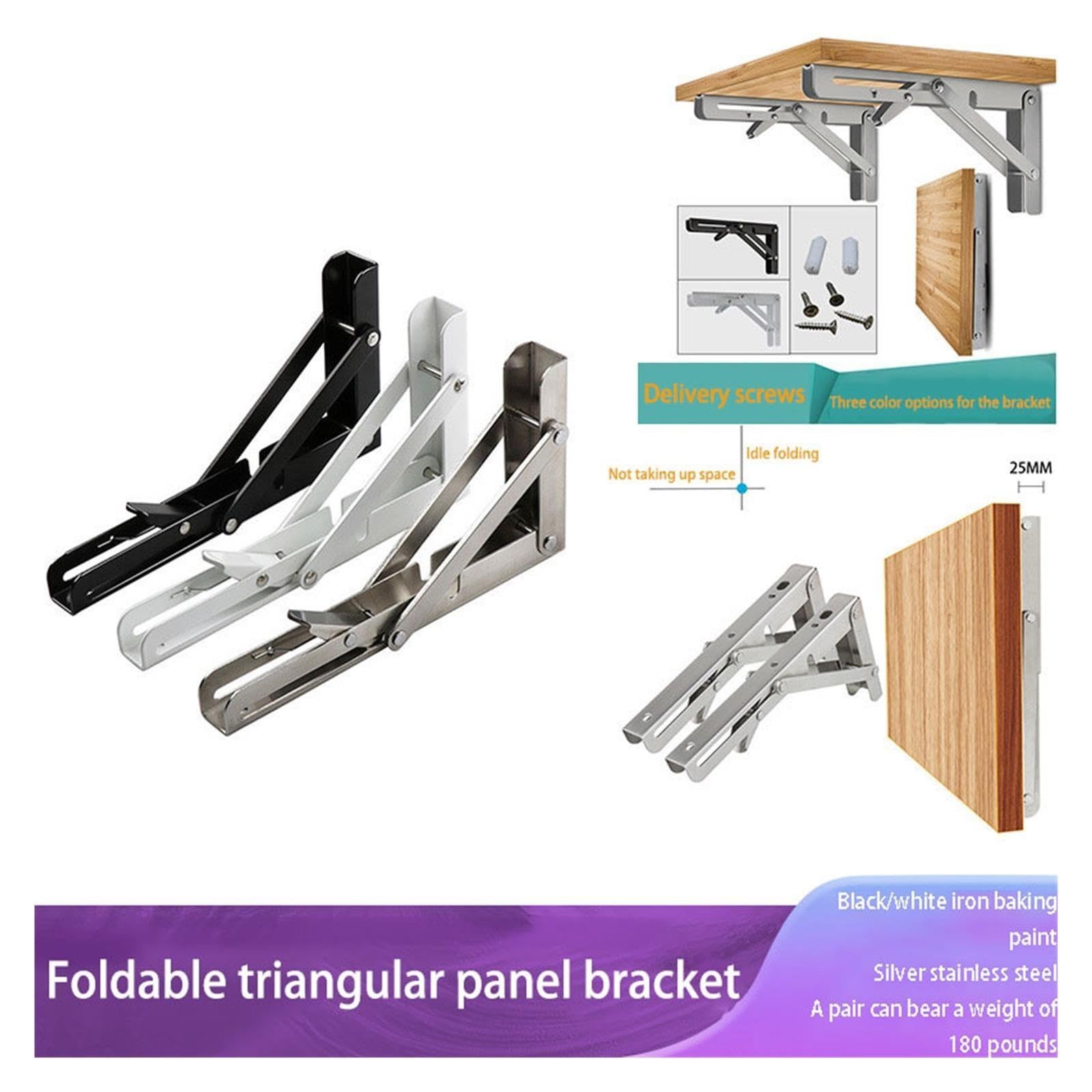 2PCS Soporte triangular plegable de acero inox grueso para estante de pared