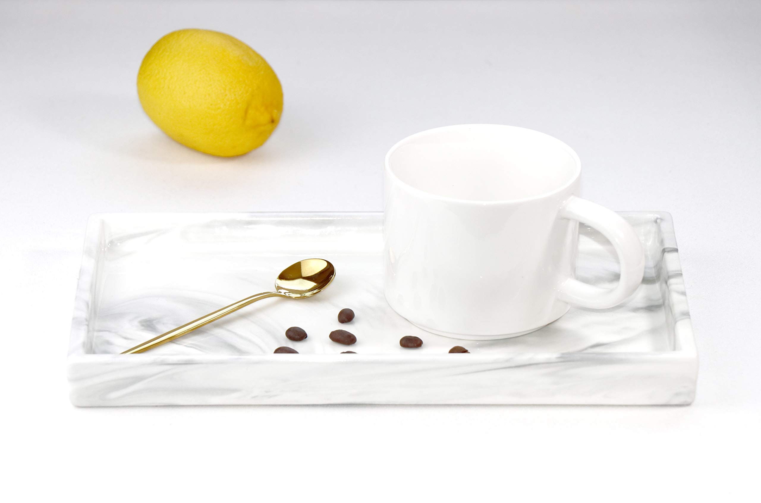 Vassoio Portagioie In Ceramica Effetto Marmo Goporcelain – Organizer Da Bagno Per Profumi E Gioielli (Verde, Medio 28x16 Cm)