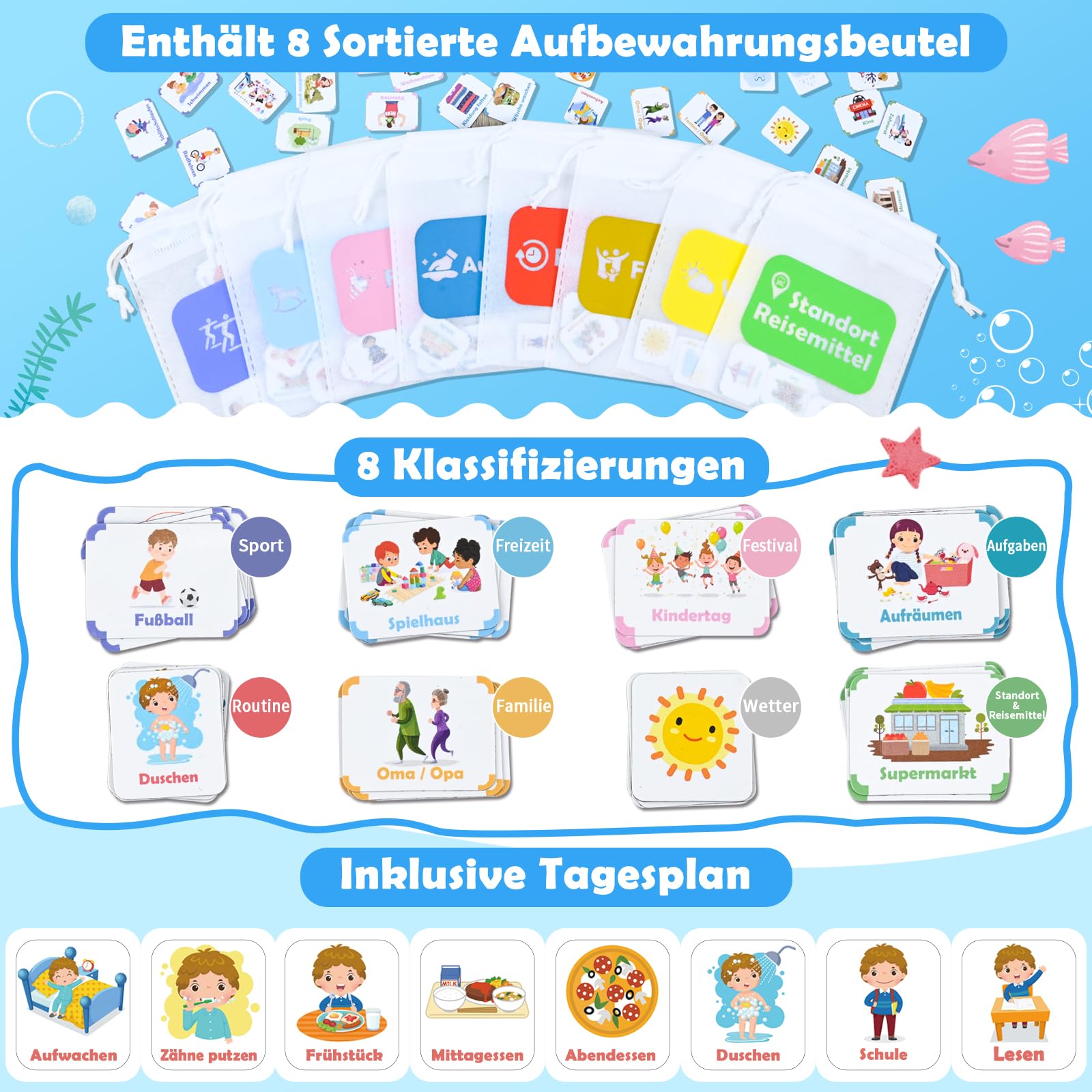 FORMIZON Montessori, agenda settimanale per bambini, lavagna magnetica con 248 magneti, custodia e penna, calendario per bambini, programma giornaliero e programma settimanale, gioco educativo
