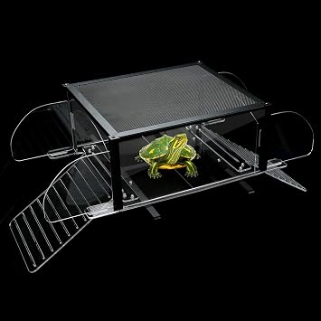 Upgraded Dual Ramp Turtle Basking Platform, Extra Large Fits 125 Gallon 150 Gallon 180 Gallon Aquarium Tank, Aquatic Turtles Topper Dock, Turtle Tank Accessories, Non-Slip Ramp & Escape-Proof