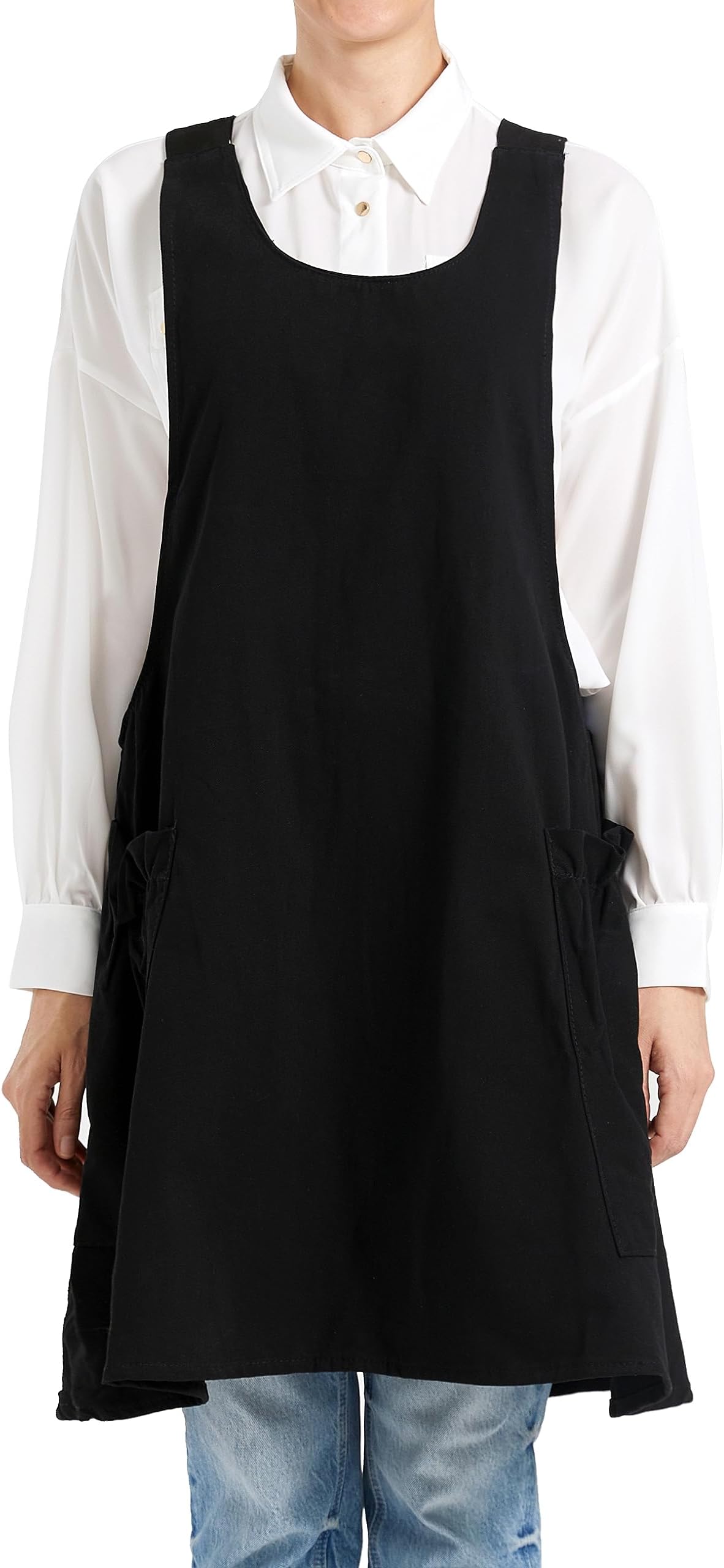 APRONNER Cozy Adjustable Cross Back Aprons for Women with Pockets Cotton Linen Cooking Kitchen Baking