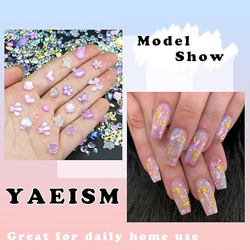 Miniatura 3 de Dijes de uñas surtidos en 3D de varios tamaños, diamantes de imitación para manualidades, acrílico, morado, corazón, flor, lazo, mariposa, kawaii,