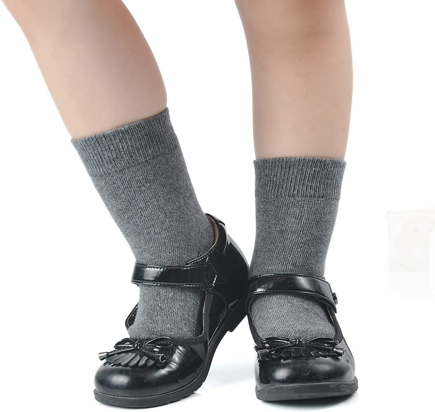 Thread Linens 3 Pairs Girls Boys Ankle Socks for Kids Cotton Rich Plain School Ankle Socks, Back to school Ankle socks unisex (12-13, Grey)