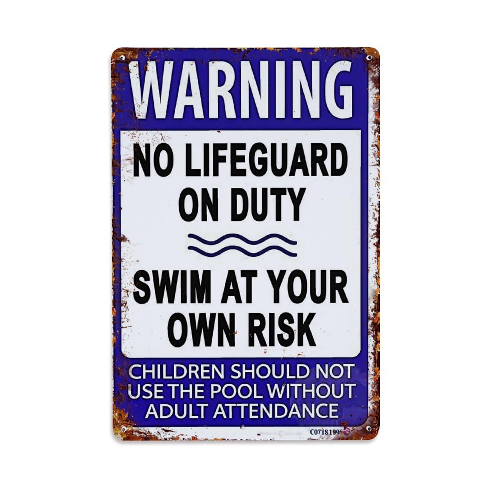 Warning No Lifeguard On Duty Swim At Your Own Risk Children Retro Metal Tin Sign, Vintage Decor Art Poster for Bar, Home, Man Cave, Kitchen, Laundry Room Gift 8x12Inch