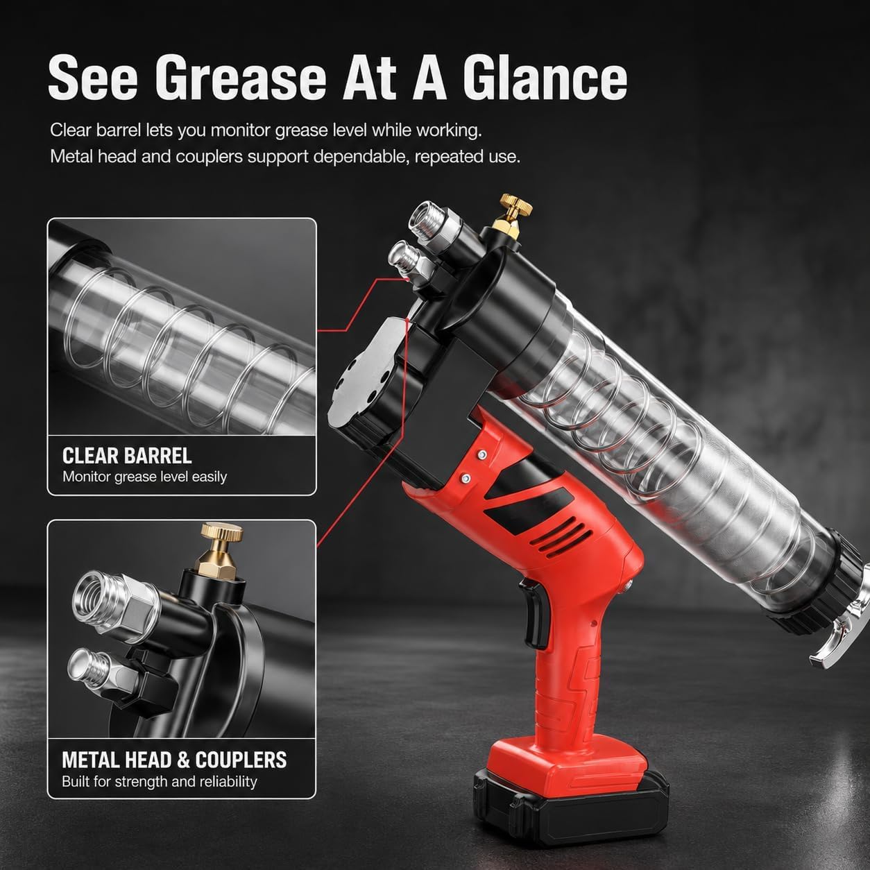 Ingrassatore elettrico senza fili, portatile, con pressione di 12.000 psi e flusso di 8 oz/min, per macchinari e veicoli.