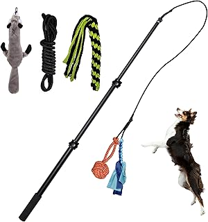 FelRelWel Flirt Pole for Dogs,Collapsible Extendable Dog Teaser Wand with Plush Squeaky Toyã€Chase Rope, Ball Toy, Agility Training Equipment for Small Medium Large Dogs,Dog Playing Exercise Tools
