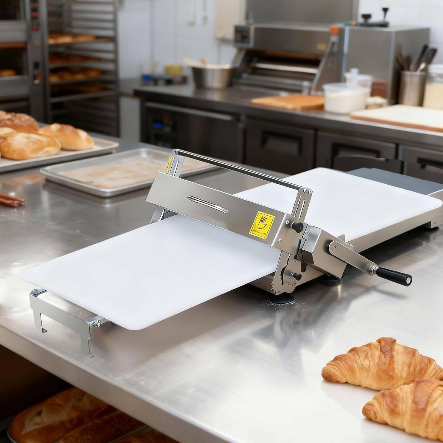 Manuelle Teigausrollmaschine mit Handkurbel aus Edelstahl 304, Faltbare Tischausrollmaschine mit 2–25 mm Einstellbarer Dicke für Croissants, Pastateig & Pizza Small