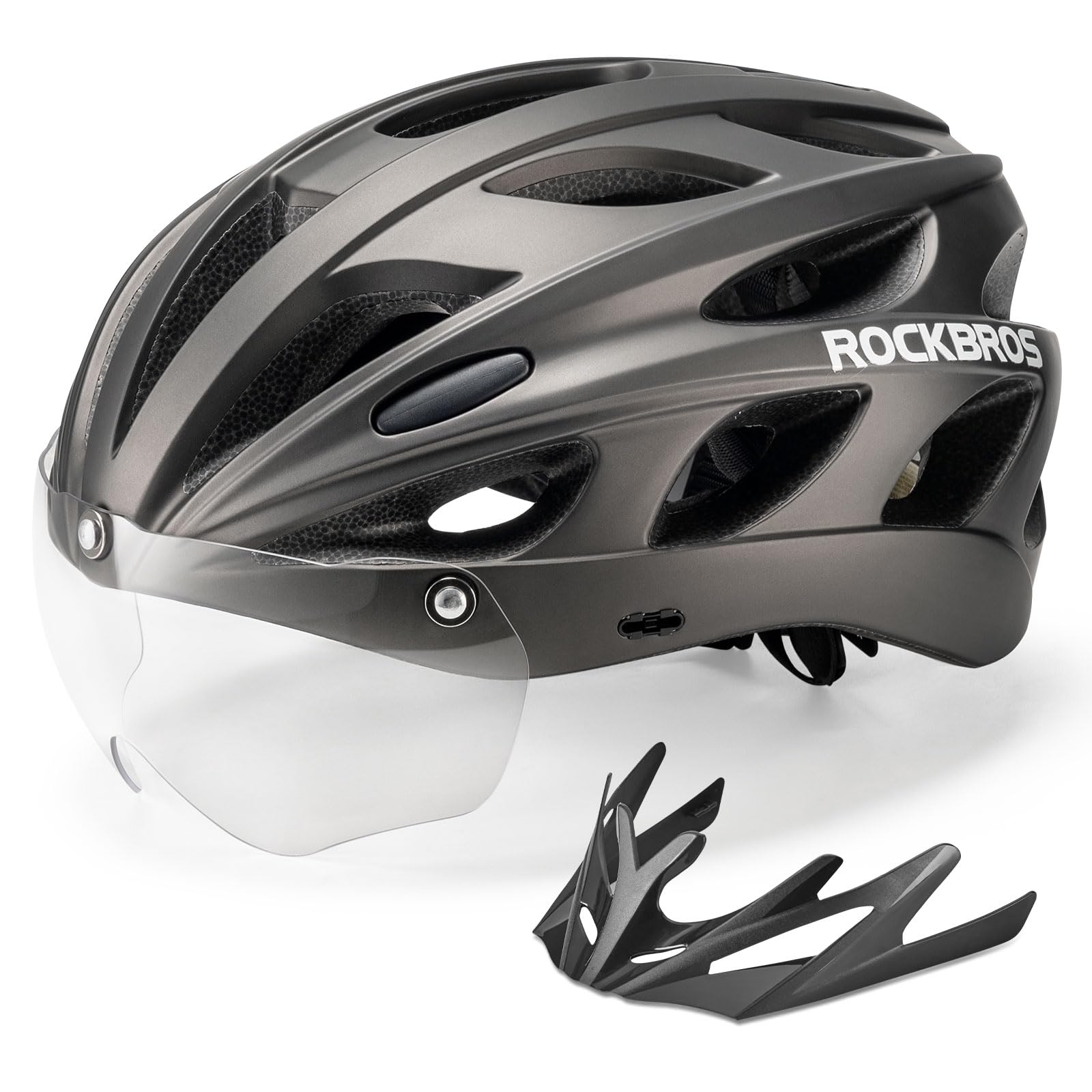 Casco de Bicicleta para Adultos con Visera Desmontable y Gafas Magnéticas Fotocromáticas, Casco Ciclismo MTB para Hombre Mujer con Certificado, Titanio 58-61cm