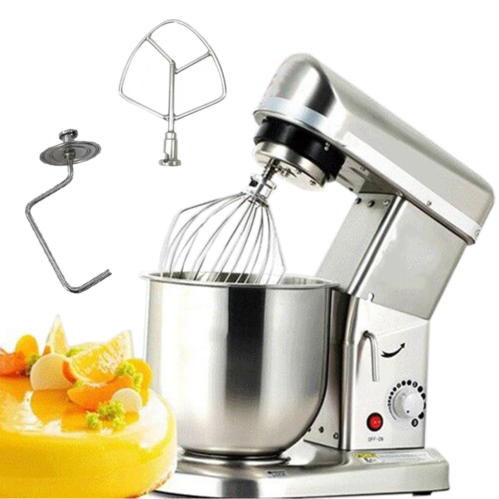Robot kuchenny 350 W/500 W z dużą miską ze stali nierdzewnej 5 l/7 l i 3 akcesoriami: trzepaczka, mikser i hak ugniatania, 3 regulowane prędkości, 7 l