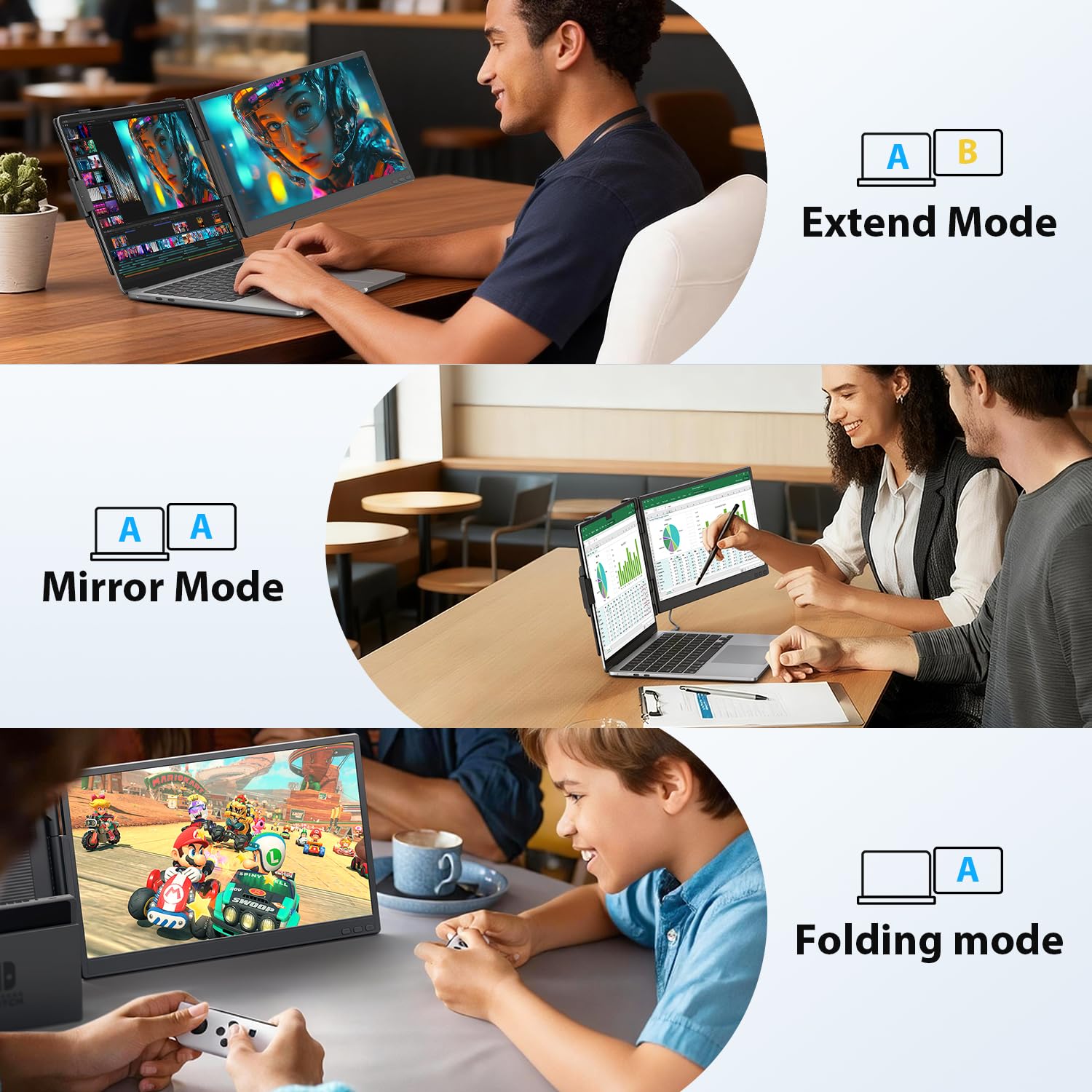SMISEACOW Laptop Screen Extender Triple 15.6", 1080P FHD IPS 0.18" Ultra-Slim & 3.9 lbs, Plug-Play Portable Monitor for Laptops Fits 12-17.3" Laptops, Compatible with Win/Mac/Android thumbnail 9