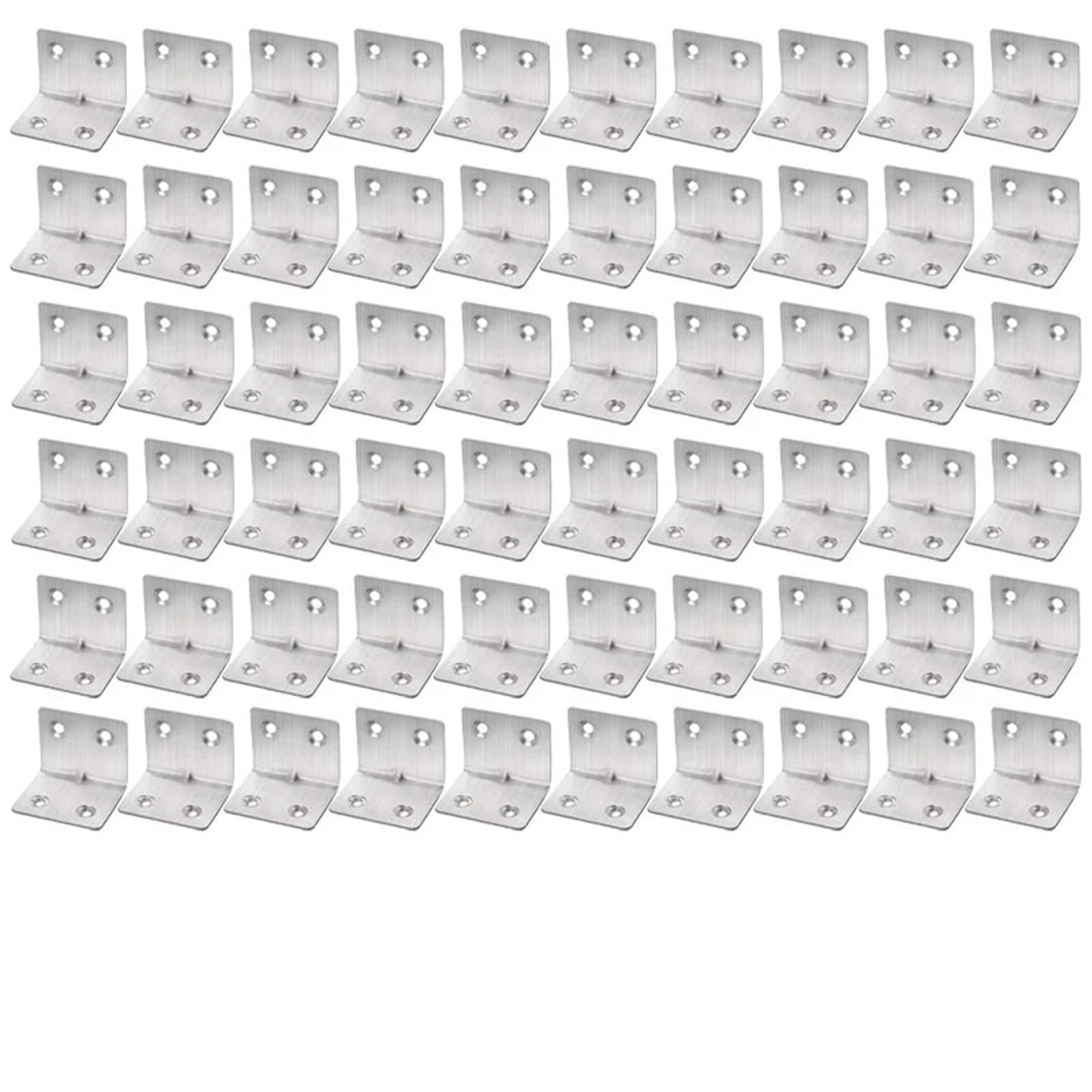 Corner Code Universal Stainless Steel Corner Bracket 90 Degree L-Shaped Right Angle Fixed Brace Fastener for Wood Furniture Bedframe Cabinet(60PCS-(4 Holes))