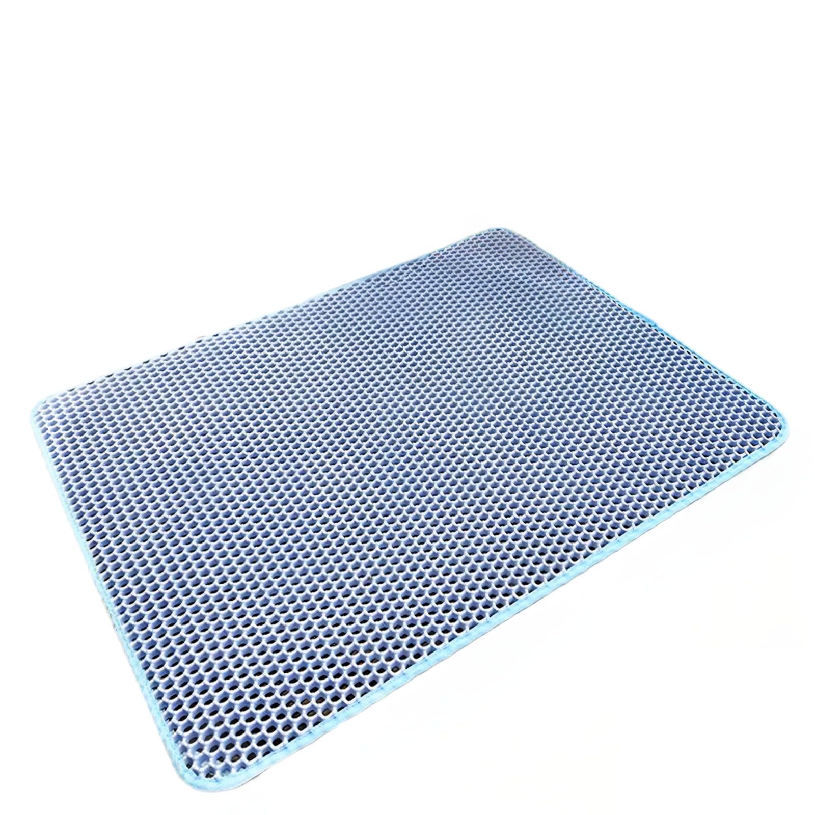 Duża mata do żwirku dla kota, 70 x 120 cm, dwuwarstwowa mata do łapania żwirku EVA, miękka, nadająca się do prania, wodoodporna konstrukcja, niebieska