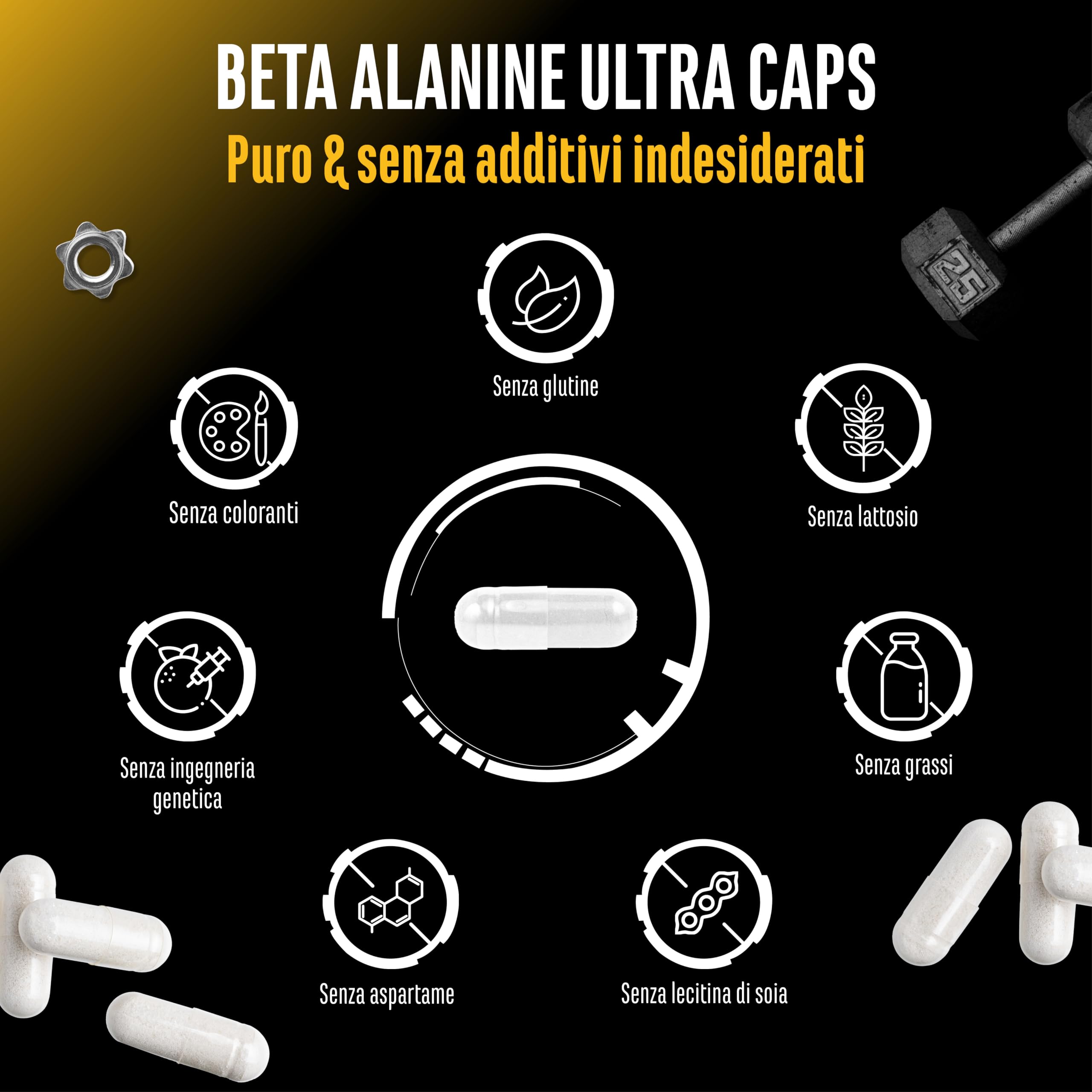 Beta Alanina Ultra Caps - 365 capsule - Dosaggio elevato con 1250 mg per capsula - Beta Alanina aminoacido con purezza del 99% - Senza additivi indesiderati