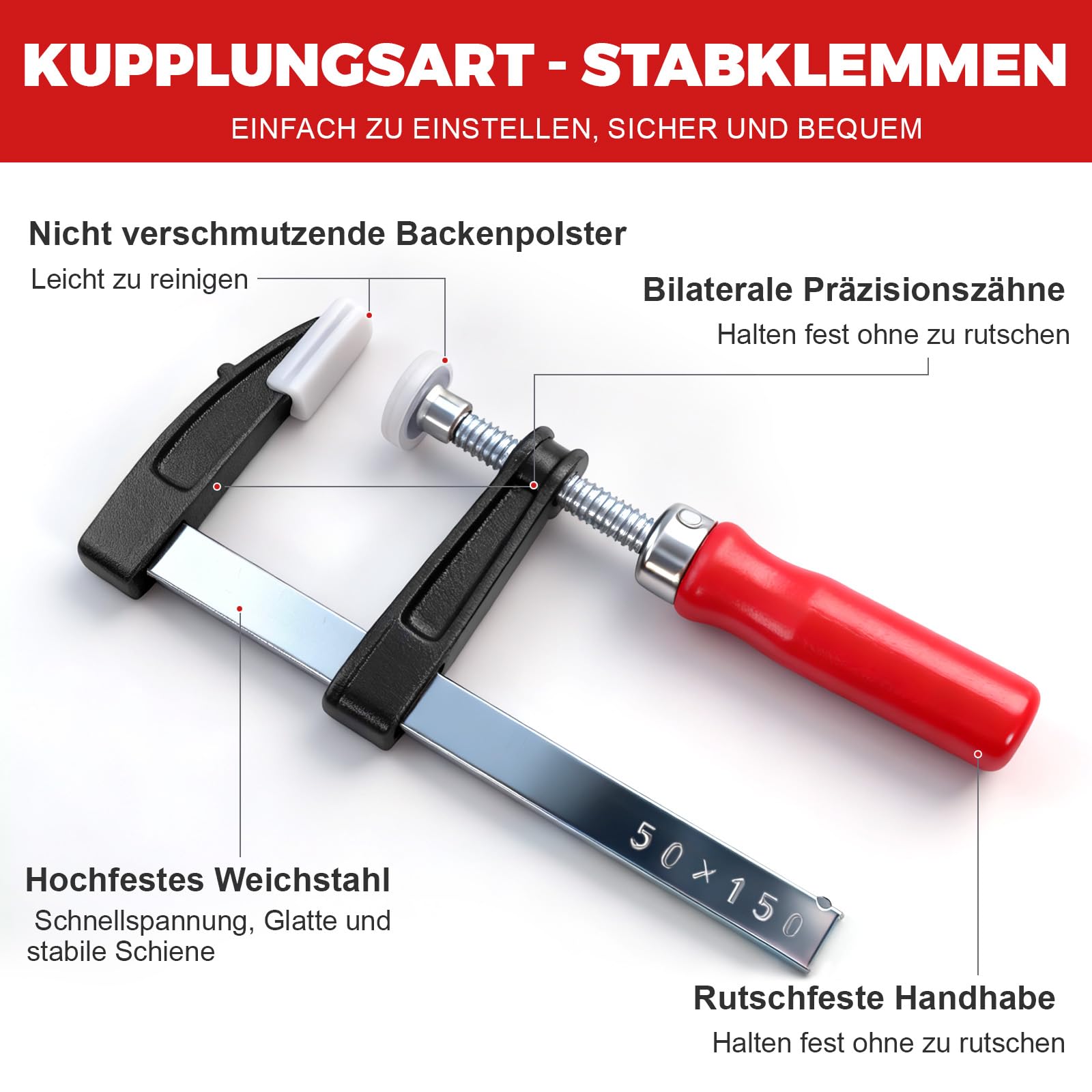 Lot de 10 serre-joints en forme de F 300 mm/200 mm/150 mm, profondeur de serrage 50 mm, en fonte, pour le travail du bois, bricolage, outils à main, 150 mm