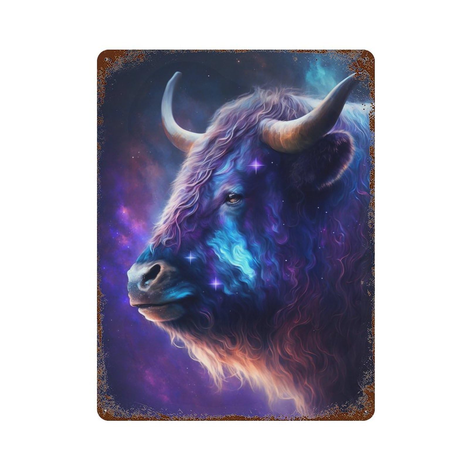 Vintage Rust Metal Sign with Cosmic Bull Portrait-1 Design 15.7"x11.8", for Shed, Workshop And Garage Wall Decor, Retro Wall Decor