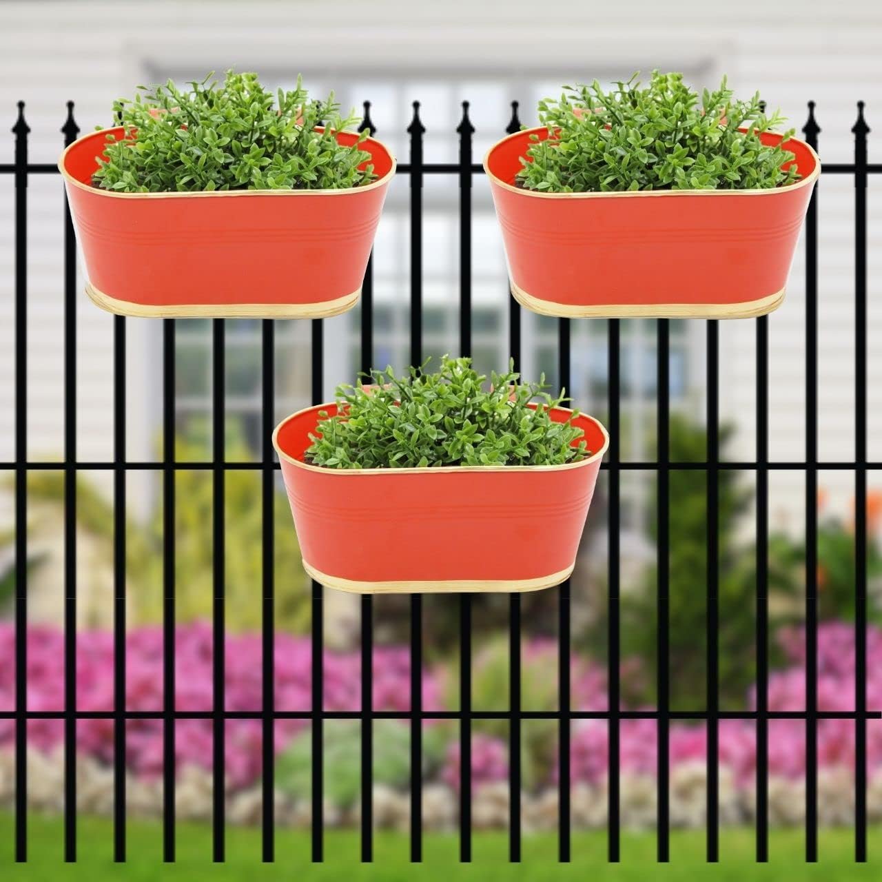 ecofynd 12 inches Metal Deck Rail Planter, Balcony Railing