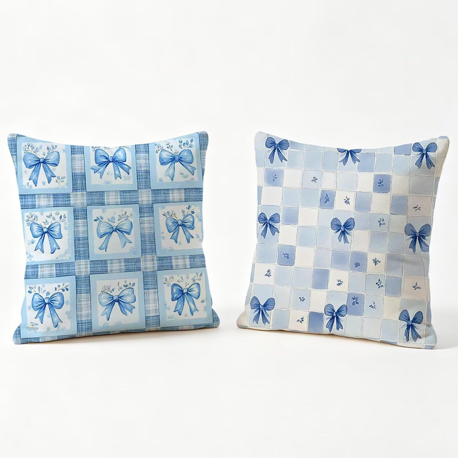 Housse coussin 60x60 lot de 2 en velours bleu treillis avec fermeture éclair invisible y0-242